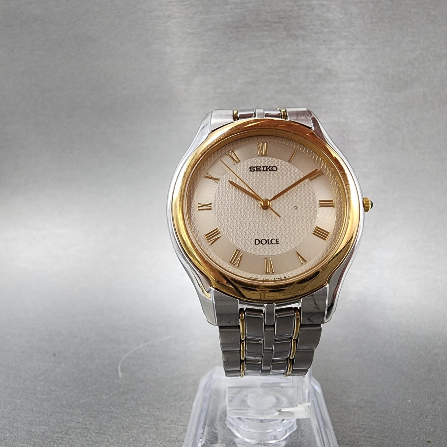 Seiko Dolce Watch Men 34mm Cream Dial Two Tone Round 8j41-6030 New Battery
