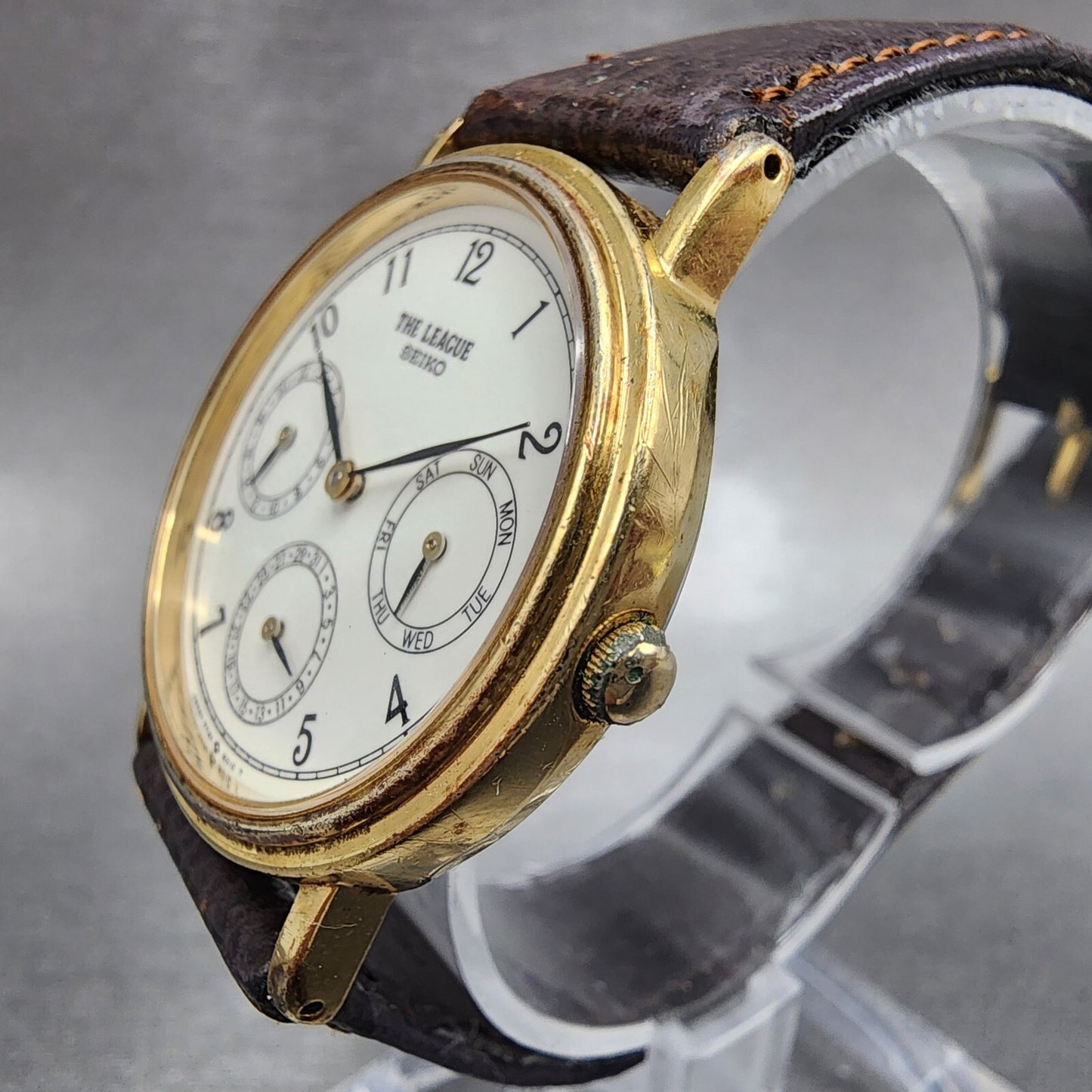 Seiko The League Watch Men 32mm White Dial Gold Tone Daydate Round New Battery
