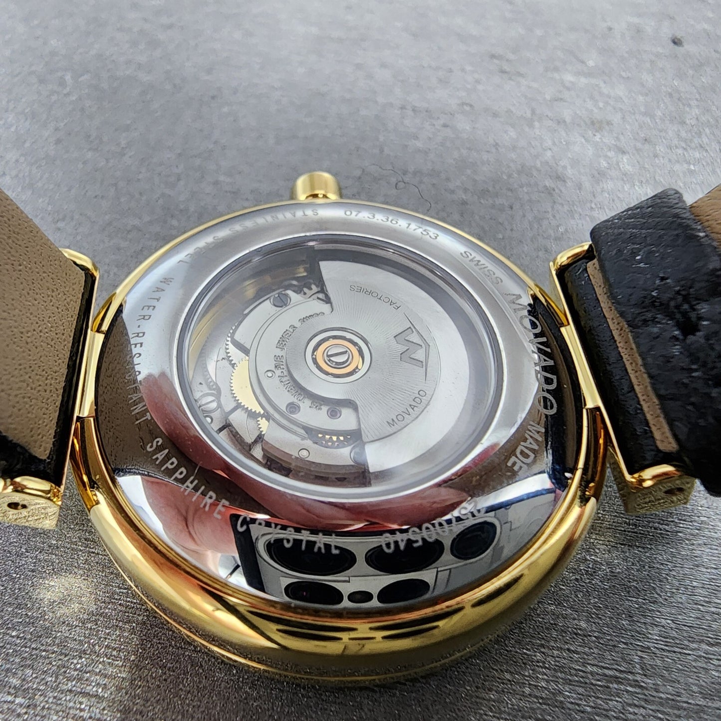 Movado Museum Classic Automatic Watch Women 32mm Black Dial Gold Date Leather