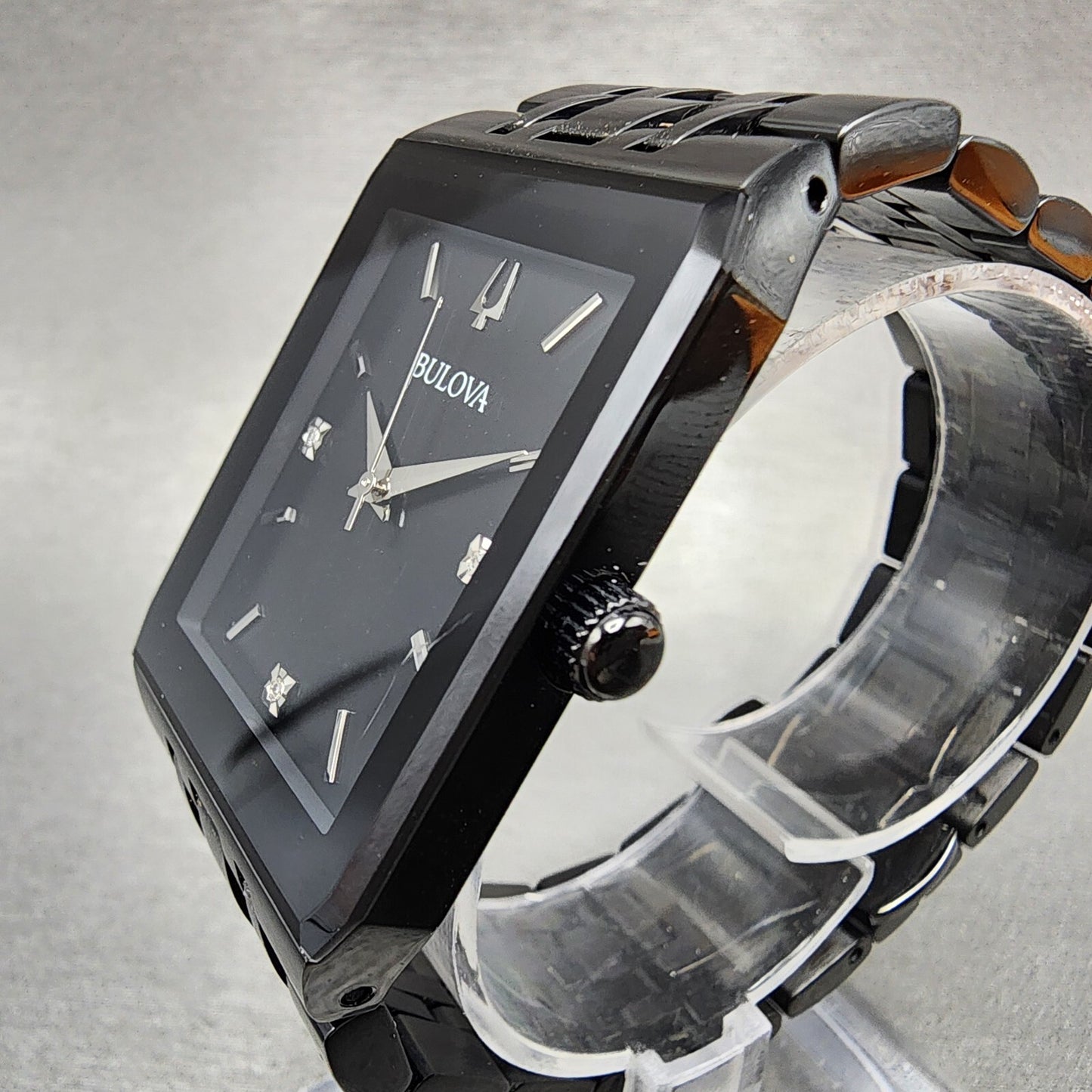 Bulova Quadra Watch Men 31mm Black Dial Black Tone Octagon 98D164 Bracelet B1234