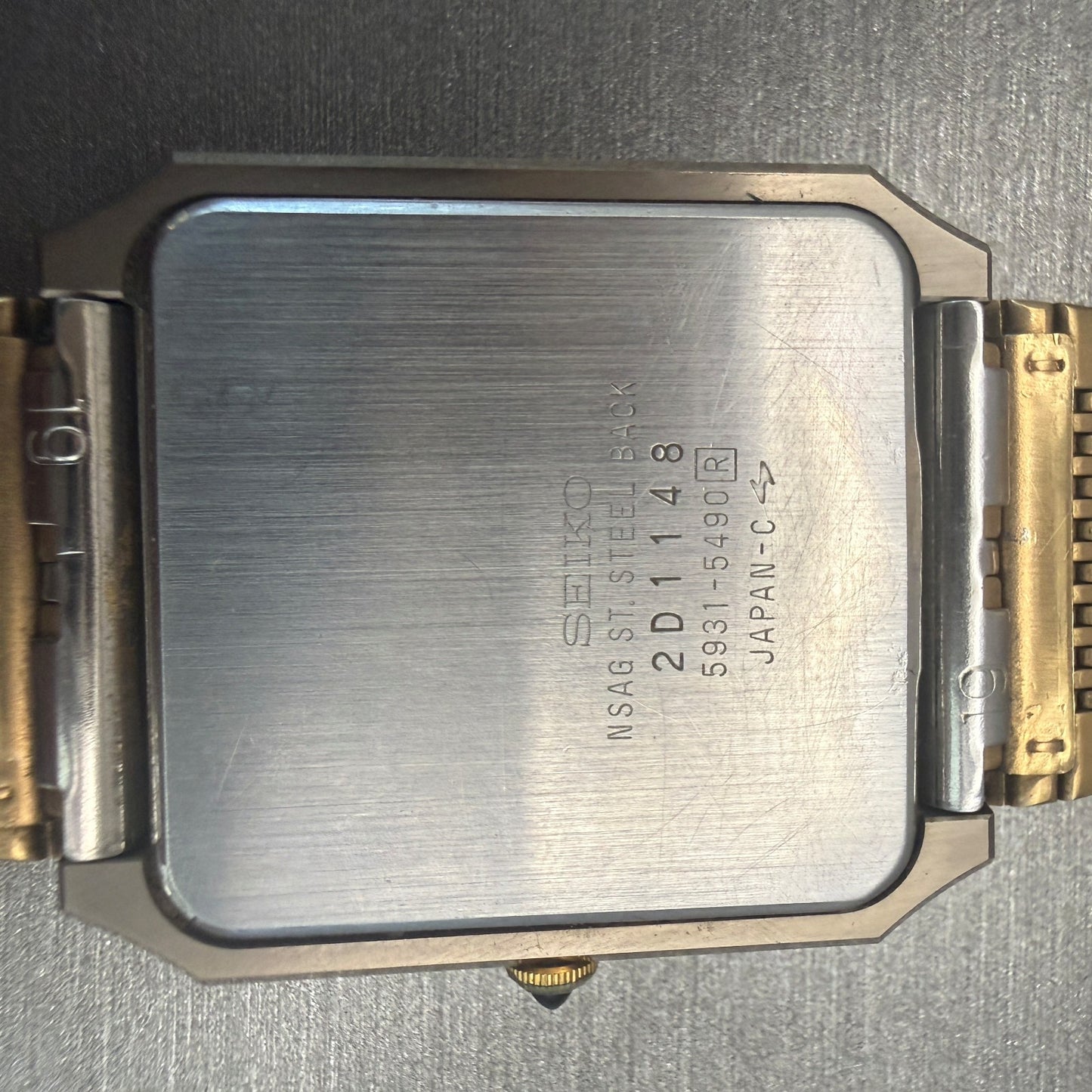 Seiko Dolce Watch Men 29mm Gold Dial Gold Tone Rectangle 5931-5490 New Battery10