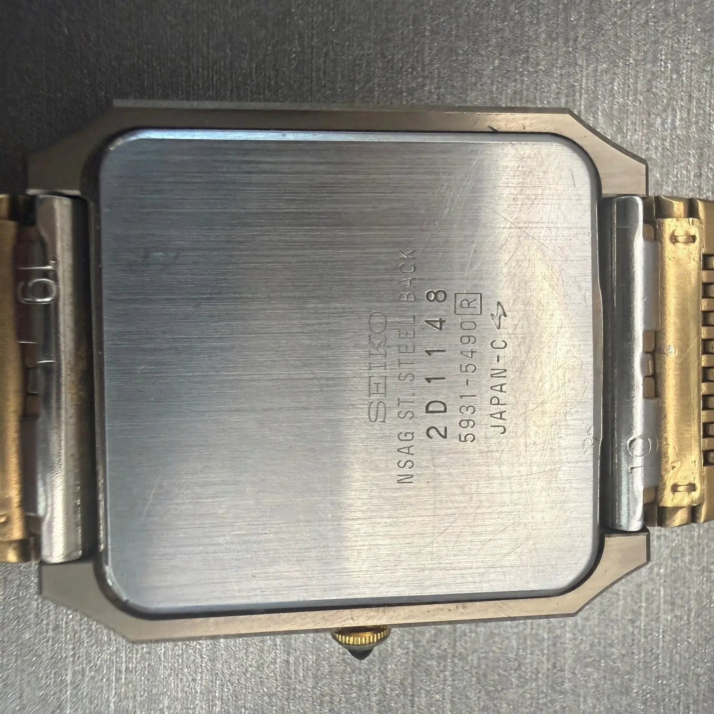 Seiko Dolce Watch Men 29mm Gold Dial Gold Tone Rectangle 5931-5490 New Battery10