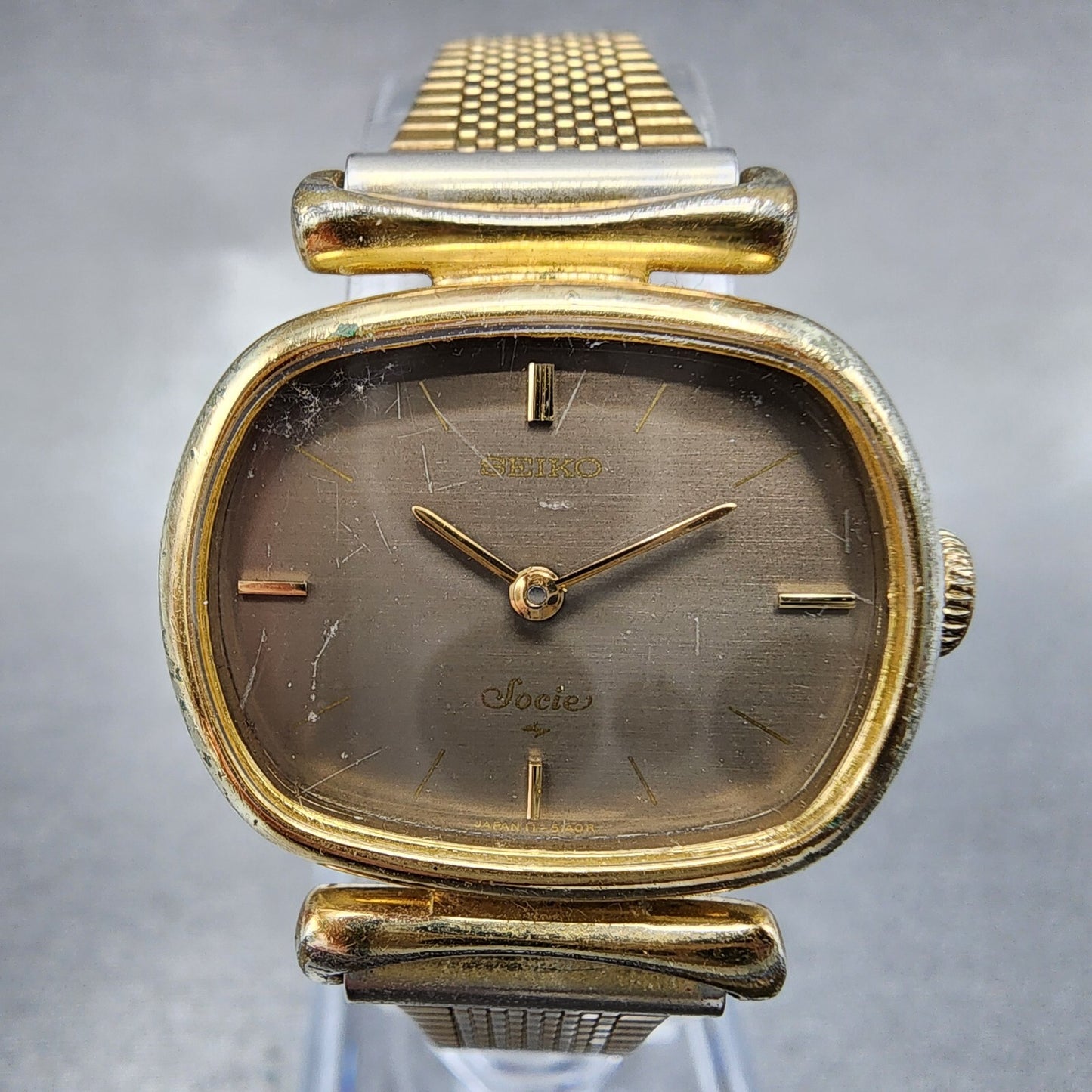 VTG Seiko Watch Women 25mm Brown Dial Gold Tone Rectangle 11-5020 New Battery