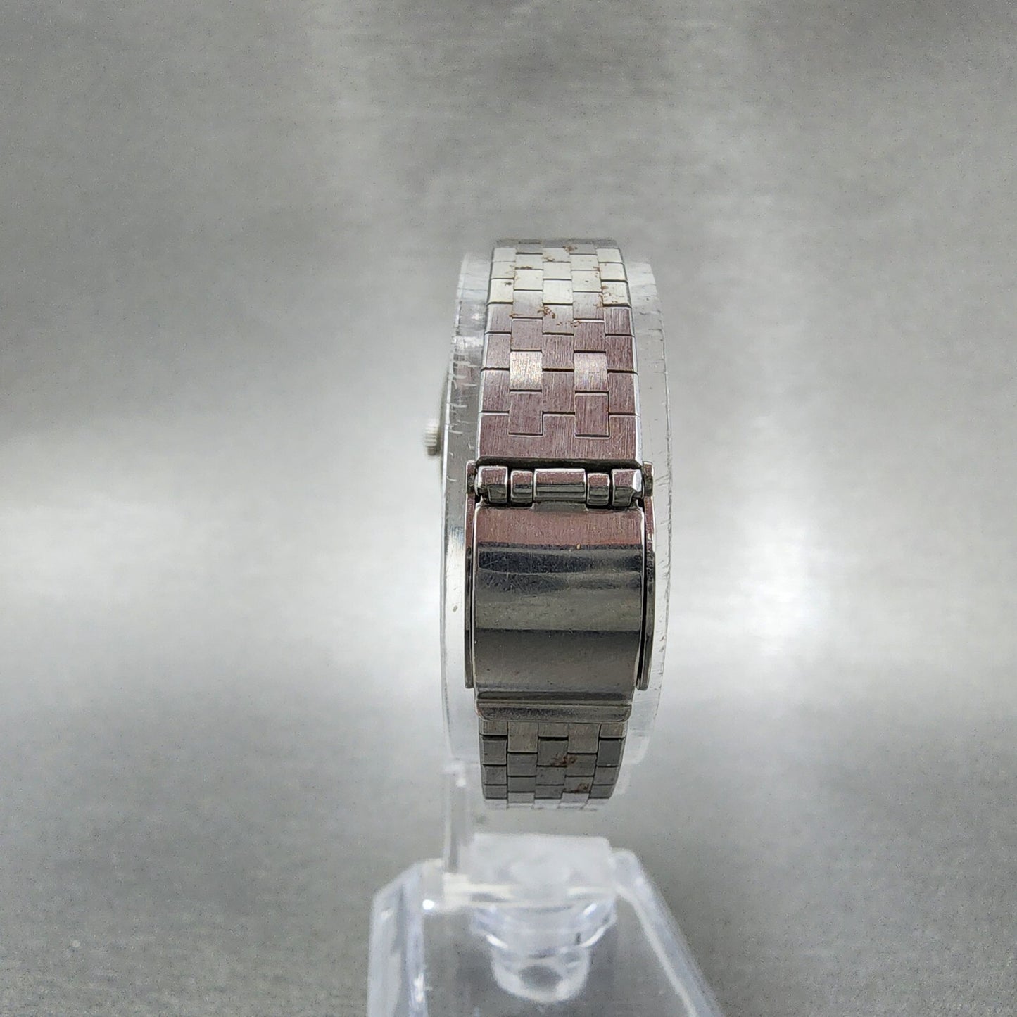VTG Seiko Delica Tank Watch Women 25mm Green Dial Date Steel NO CRYSTAL Runs