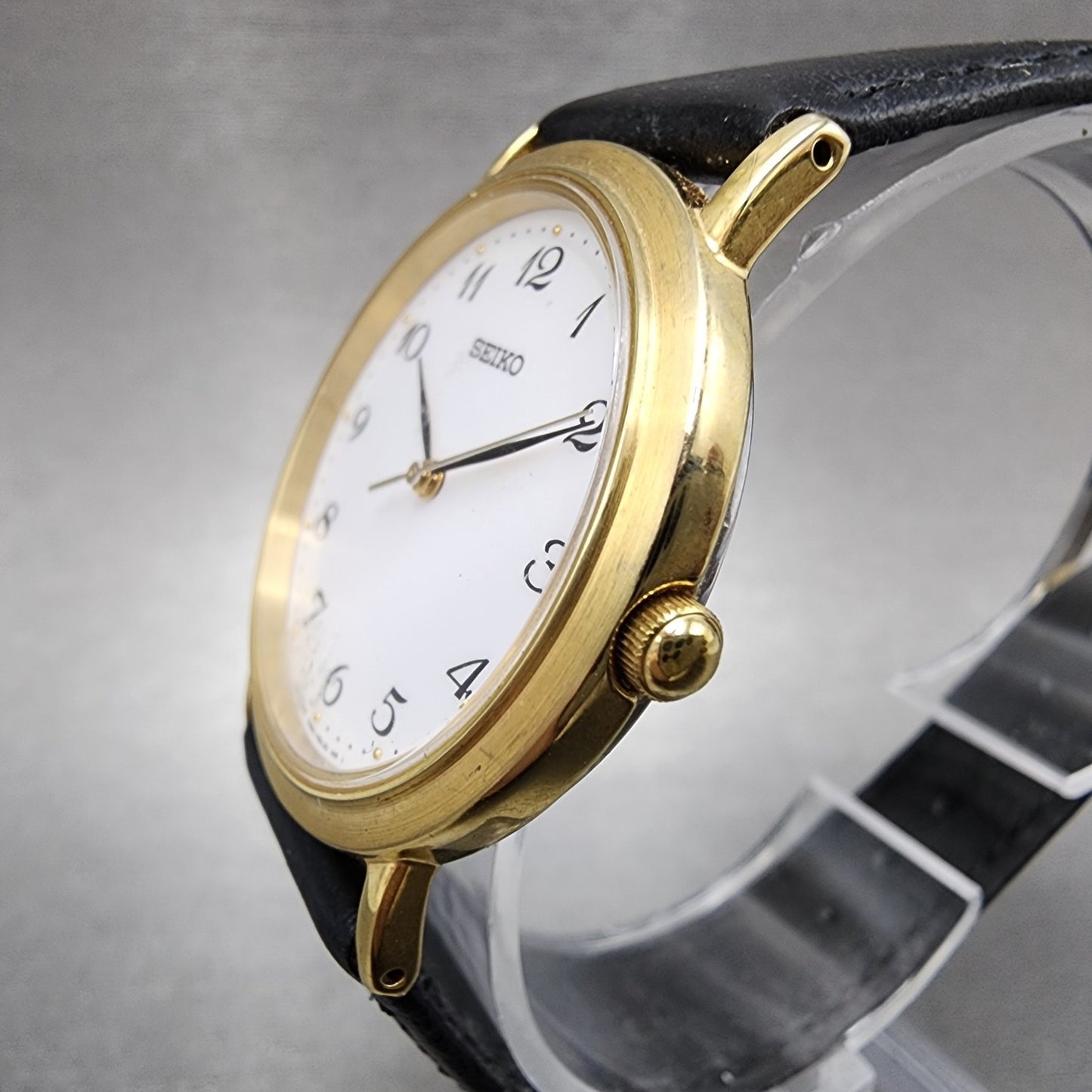 Seiko Watch Men 33mm White Dial Gold Tone 7n01-0bh0 New Battery