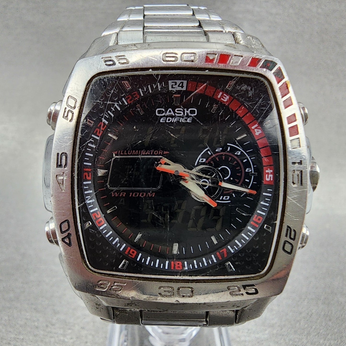 Casio Edifice EFA-122 Watch Men 41mm Analog Digital Steel Rectangle New Battery