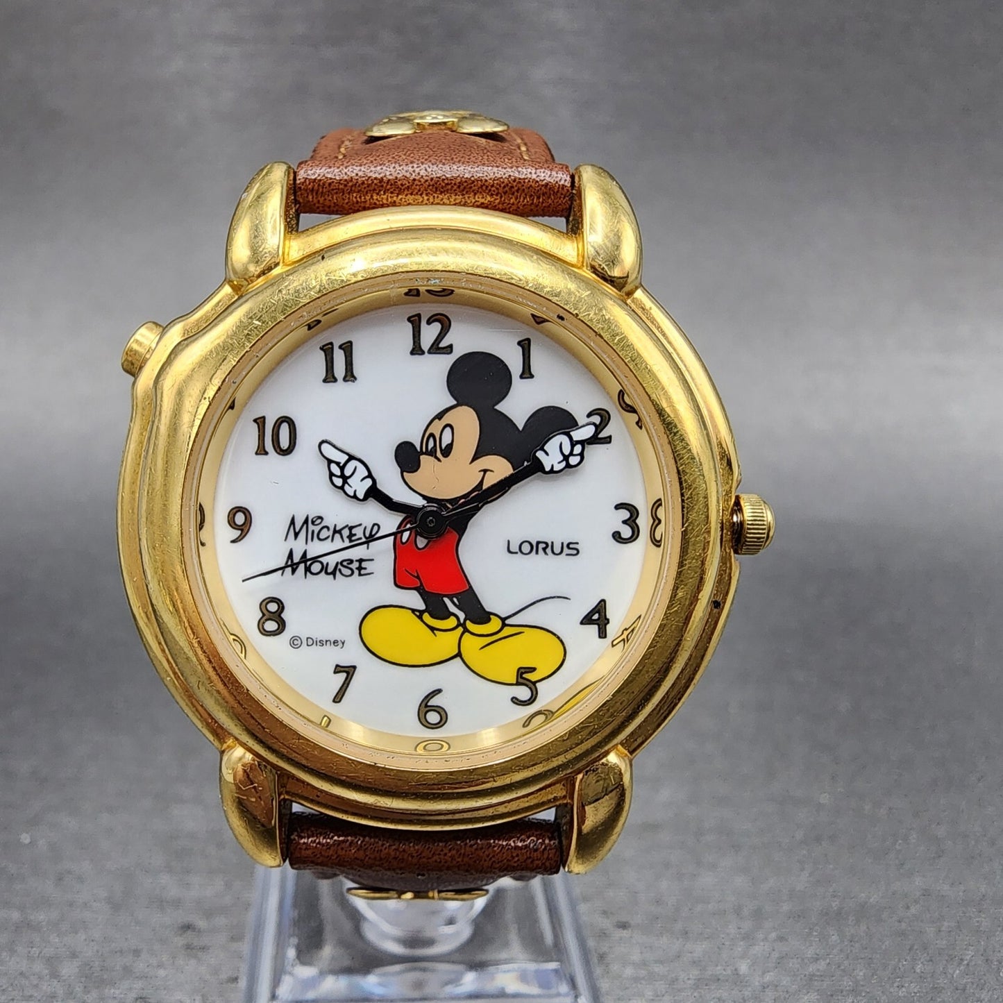 Lorus Mickey Mouse 36mm Watch Men White Dial Gold Tone V52t-x001 New Battery