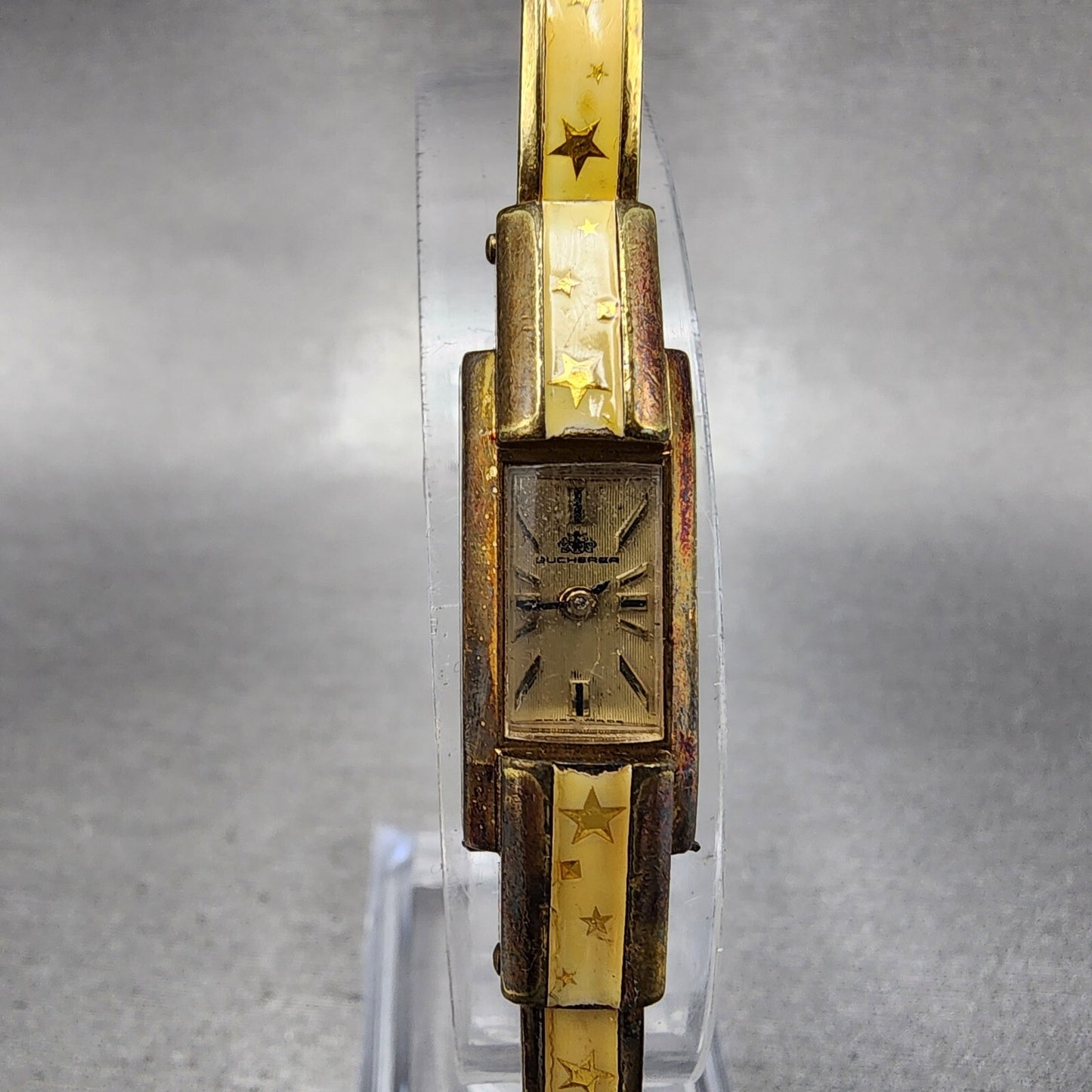 Bucherer Watch Women 11mm Champange Dial Gold Tone Rectangle Star Enamel PARTS