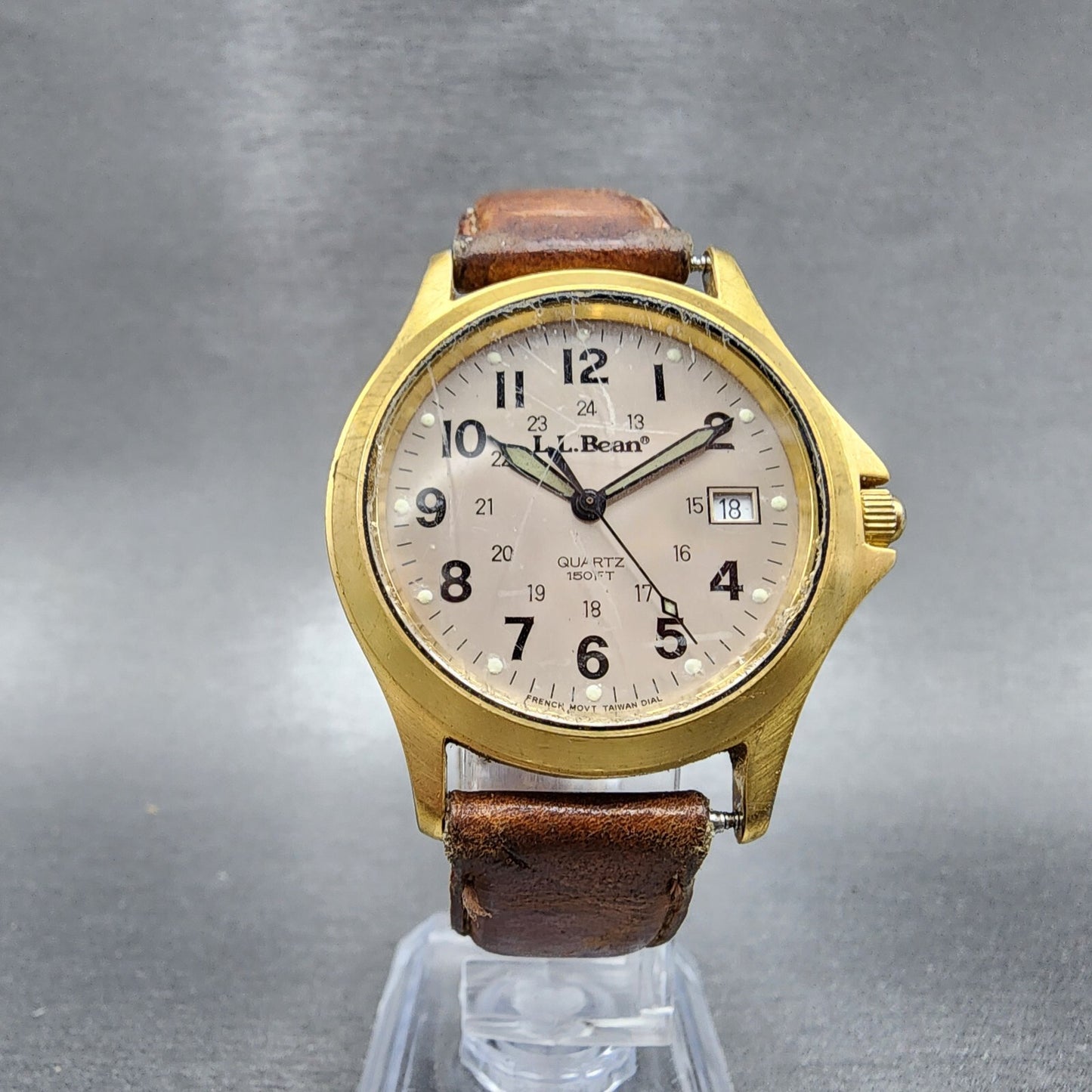 VTG LL Bean Watch Men 34mm Gray Dial Gold Tone Date Round PARTS