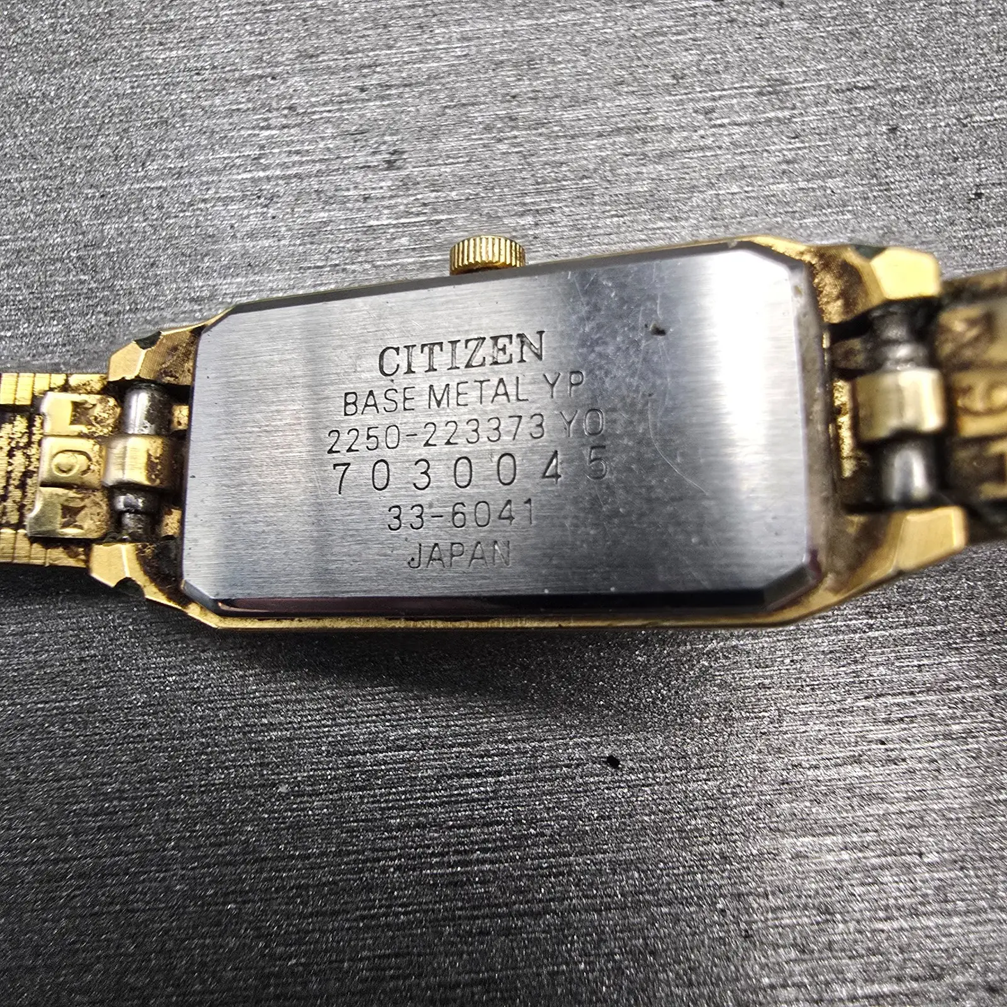 Citizen CQ Watch Women 12mm Black Dial Gold Tone Rectangle 2250-223373 New Batt10
