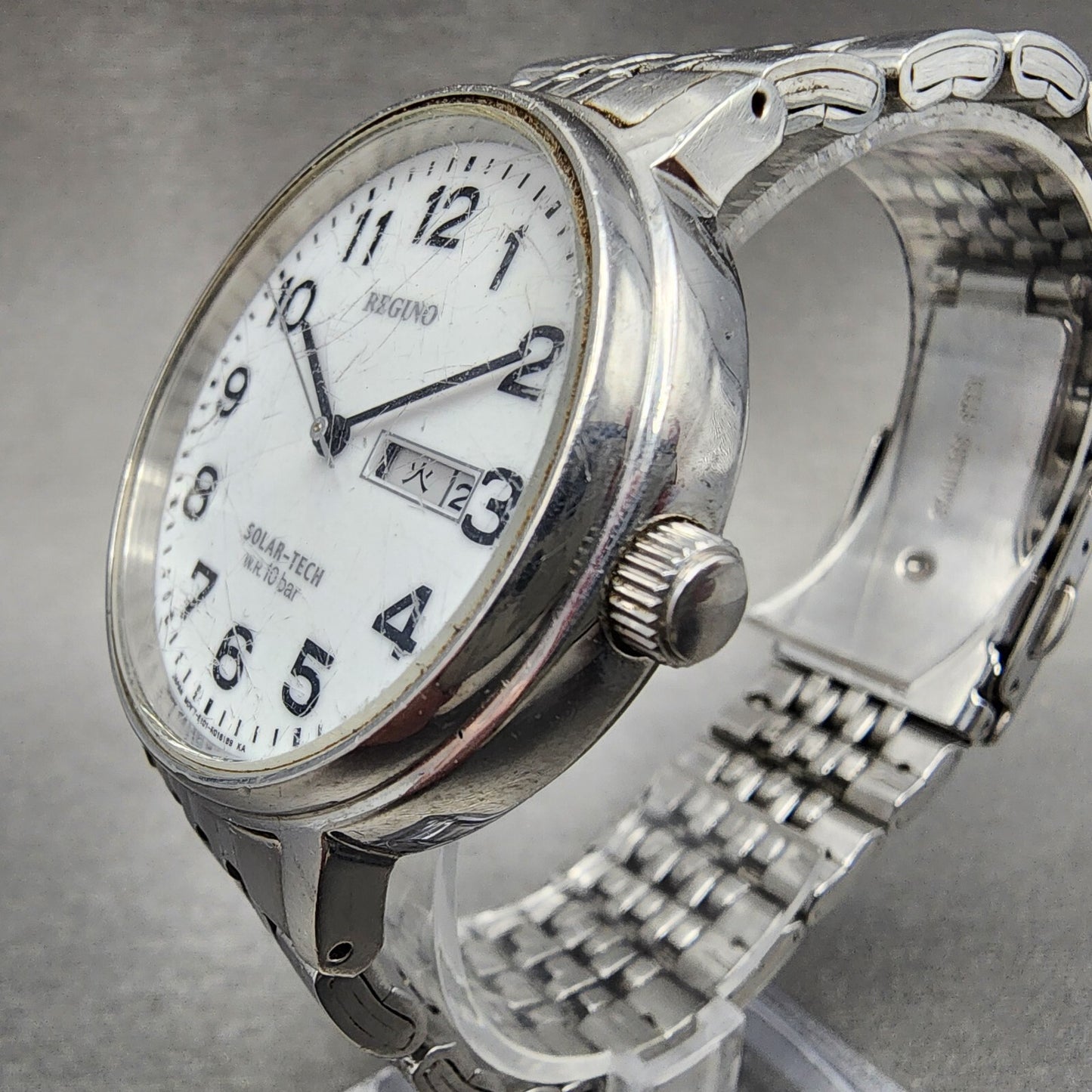 Citizen Reguno Solar Watch Men 38mm White Dial Steel Daydate E101-R005316 Runs