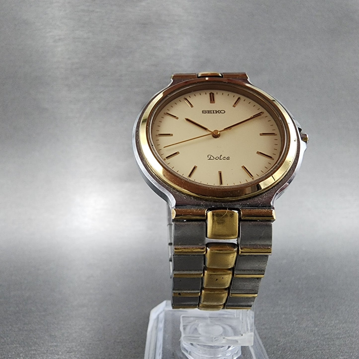 Seiko Dolce Watch Men 35mm Cream Dial Two Tone Round 8N41-7020 New Battery