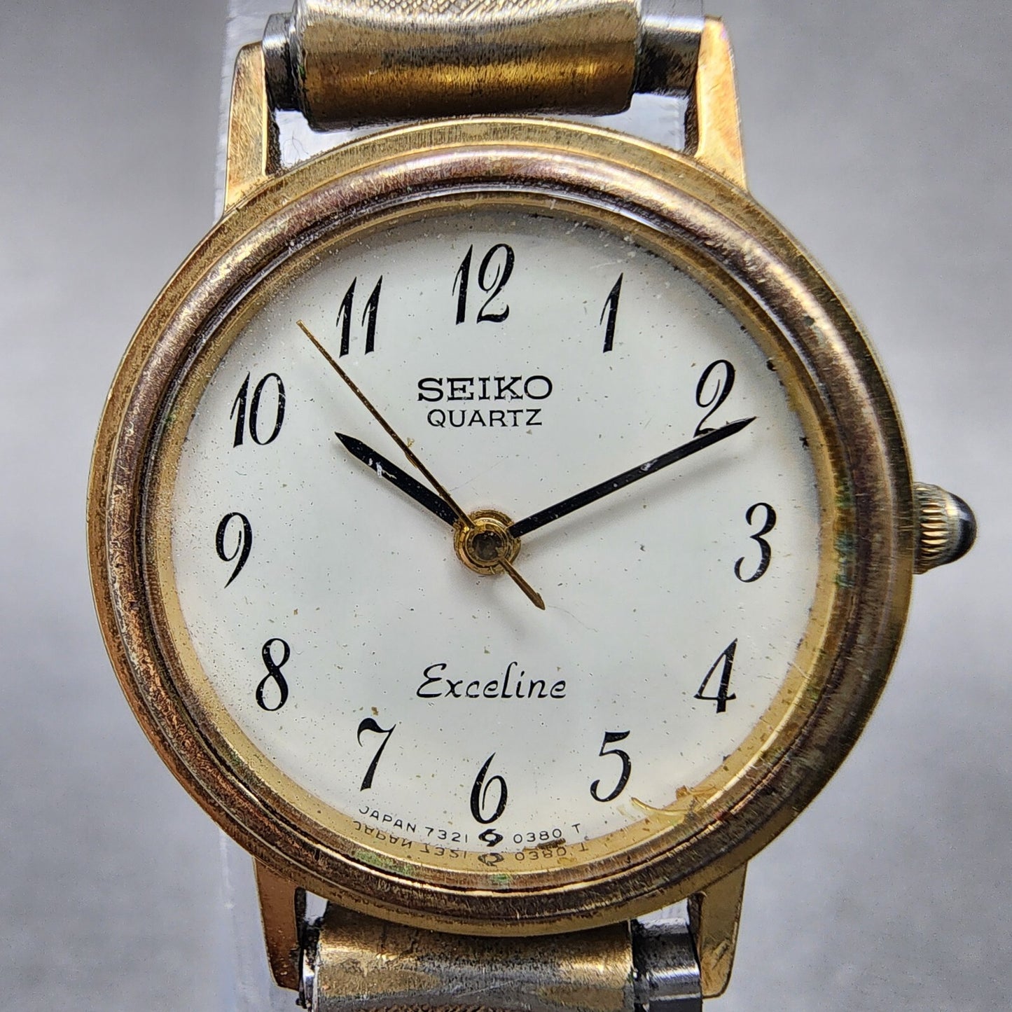 Seiko Exceline Watch Women 22mm White Dial Gold Tone Round 7321-0070 New Battery
