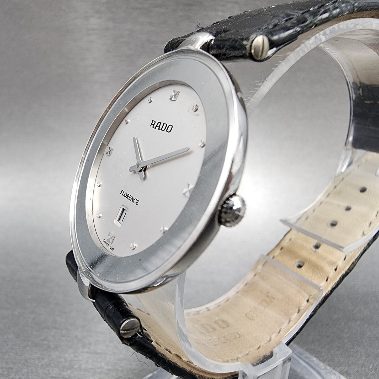 Rado Florence Watch Men 32mm Silver Dial Steel Date Round NO CRYSTAL New Batt