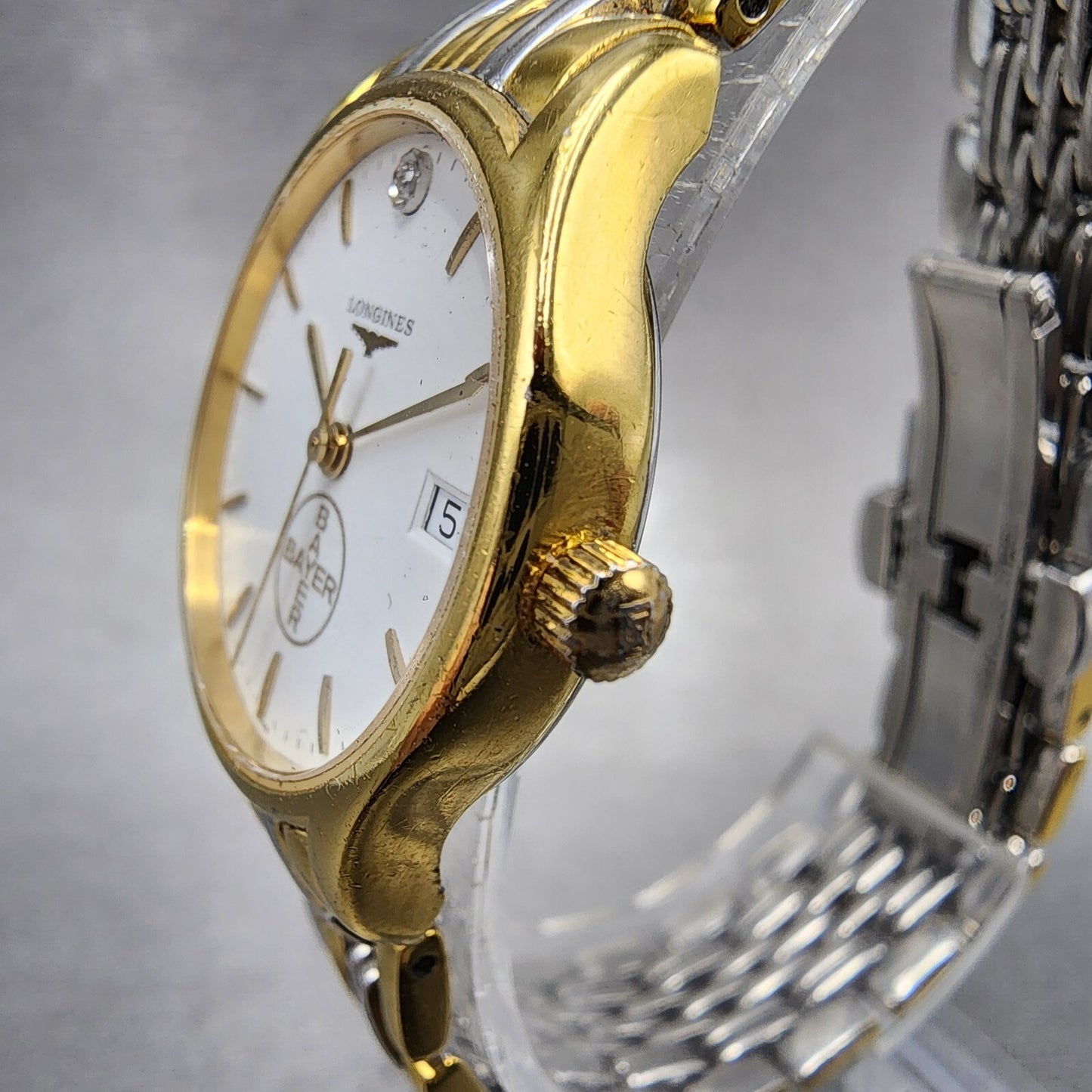 Longines Watch Women 25mm White Dial Gold Tone Date Round l4.59.2 New Battery