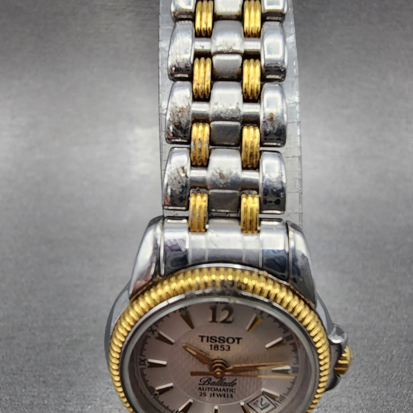 Tissot Ballade Automatic Watch Women 24mm White Dial Two Tone Date Round Runs