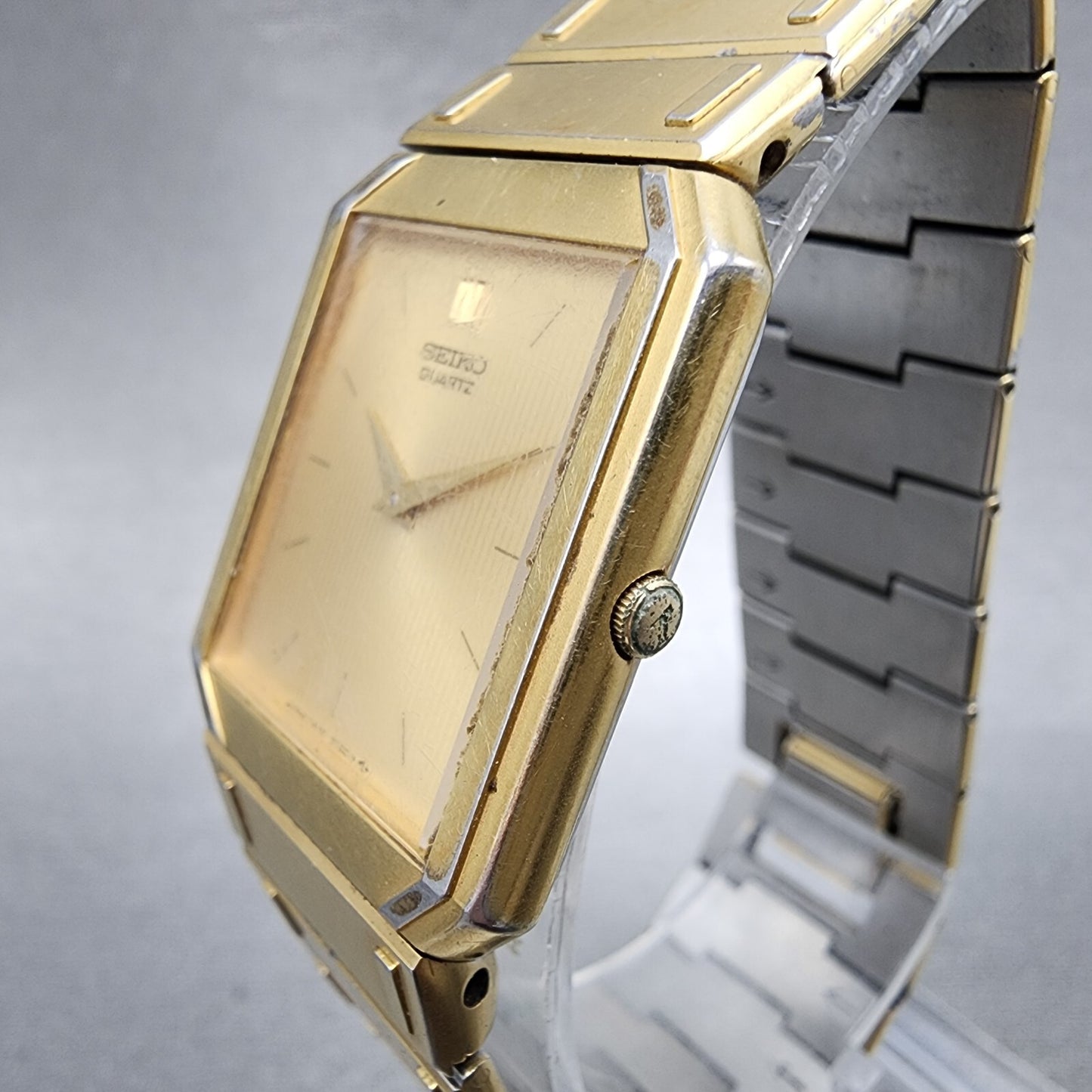 Seiko Tank Watch Men 26mm Gold Dial Gold Tone Rectangle 7430-5479 PARTS