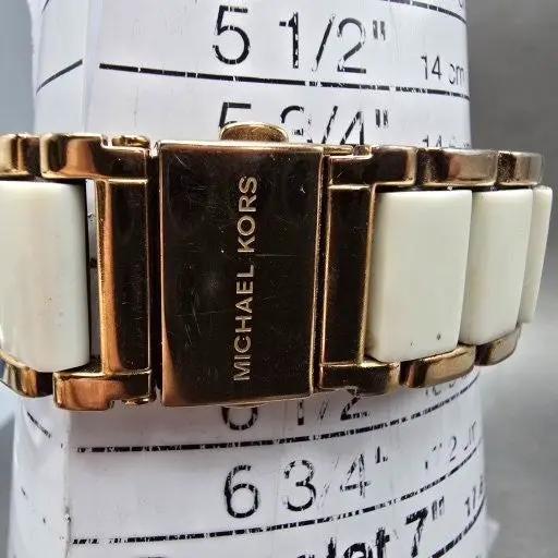 Michael Kors Watch Women 42mm White Dial Rose Gold Tone Date MK-5261 New Battery11