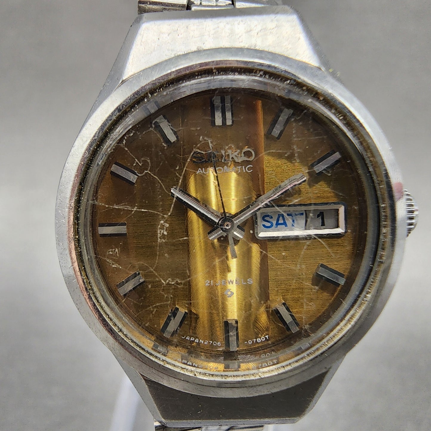 Seiko Automatic Watch Women 26mm Yellow Dial Silver Tone Daydate 2706-0260 Runs