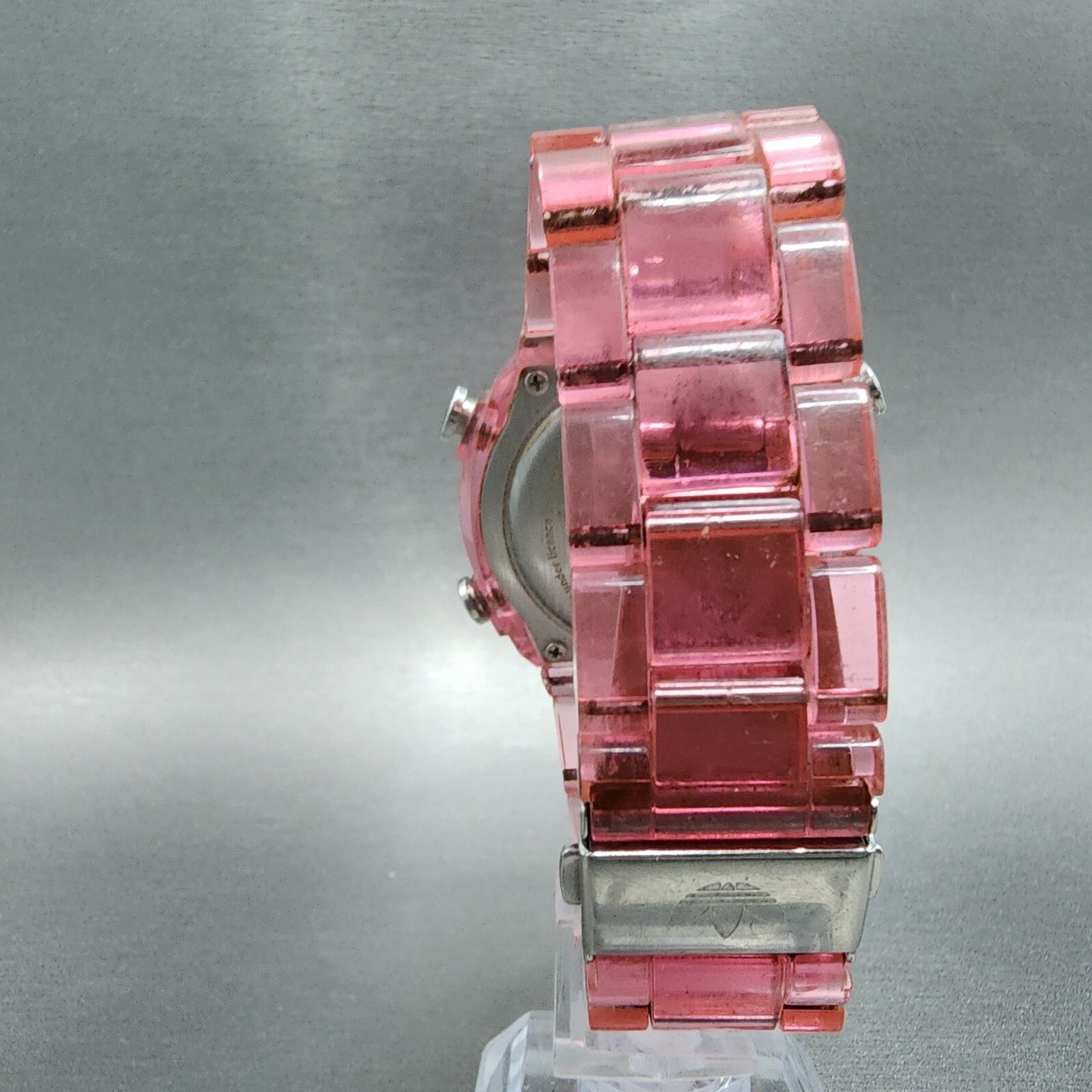 Adidas Digital Watch Women 44mm LCD Display Pink Clear Case Oval New Battery
