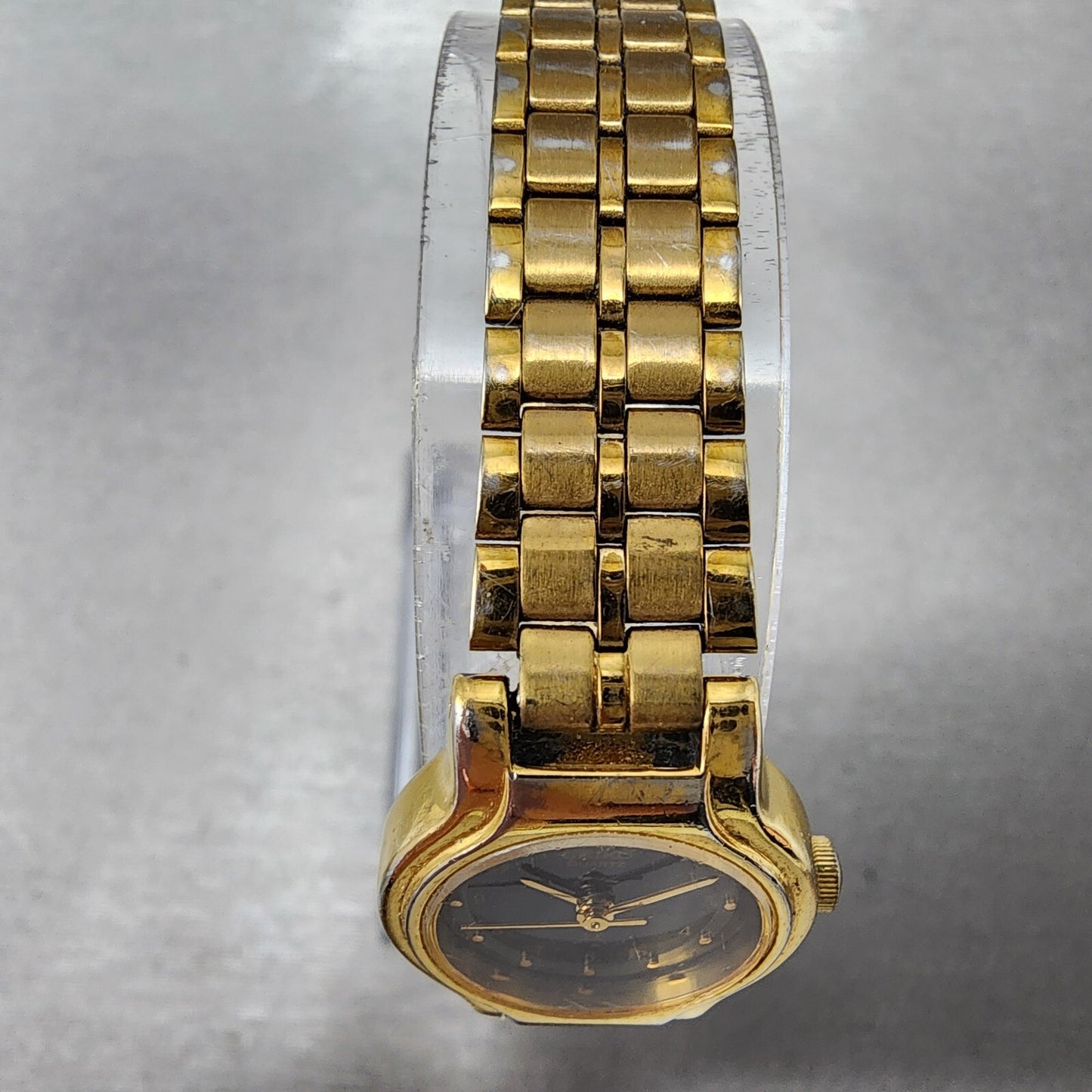 VTG Seiko SX Watch Women 19mm Black Dial Gold Tone Round V401-0281 New Battery