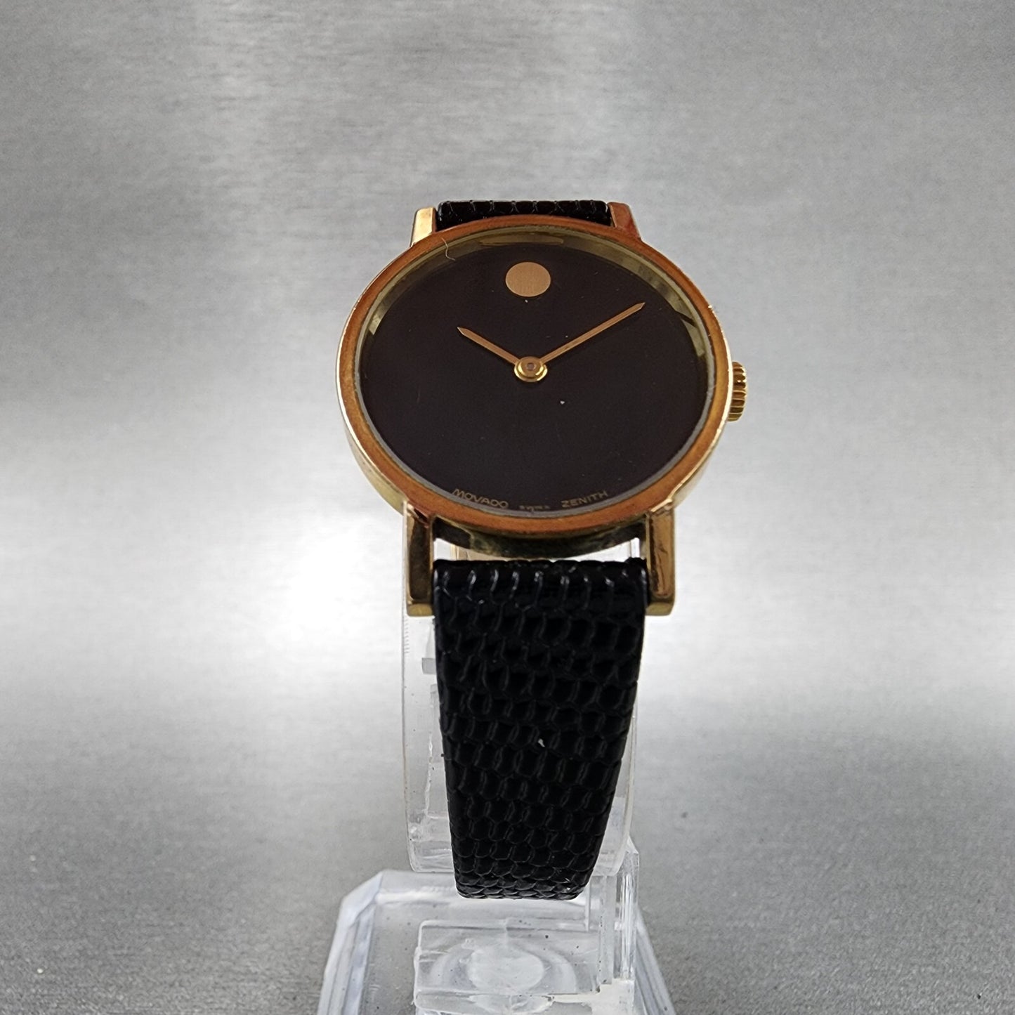 Zenith Movado Watch Women 25mm Black Dial Gold Plated Round Manual Wind Runs