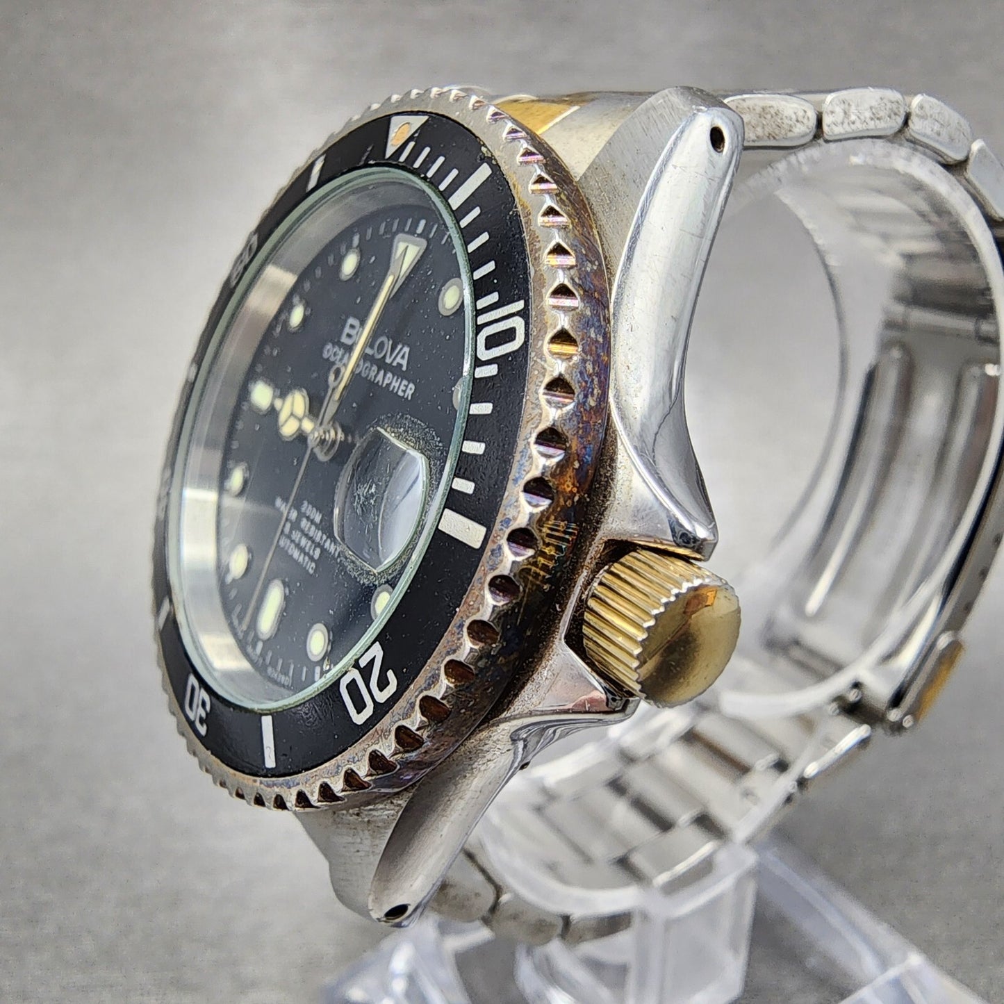 Bulova Oceanograph Automatic Watch Men 37mm Black Dial Two Tone 9243901 ETA PART