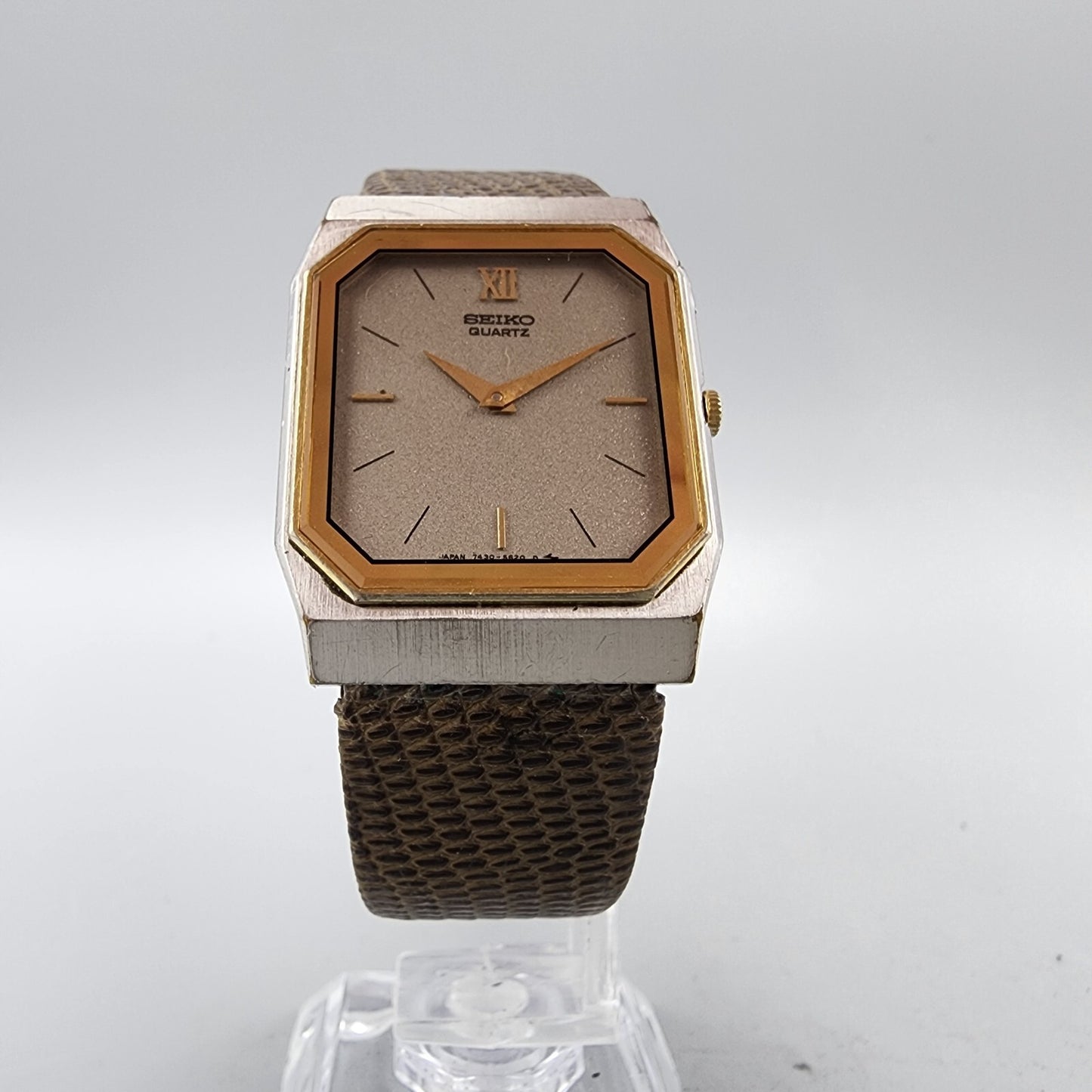 VTG Seiko Galaxy Watch Men 26mm Gray Dial Two Tone Octagon 7430-5359 New Battery