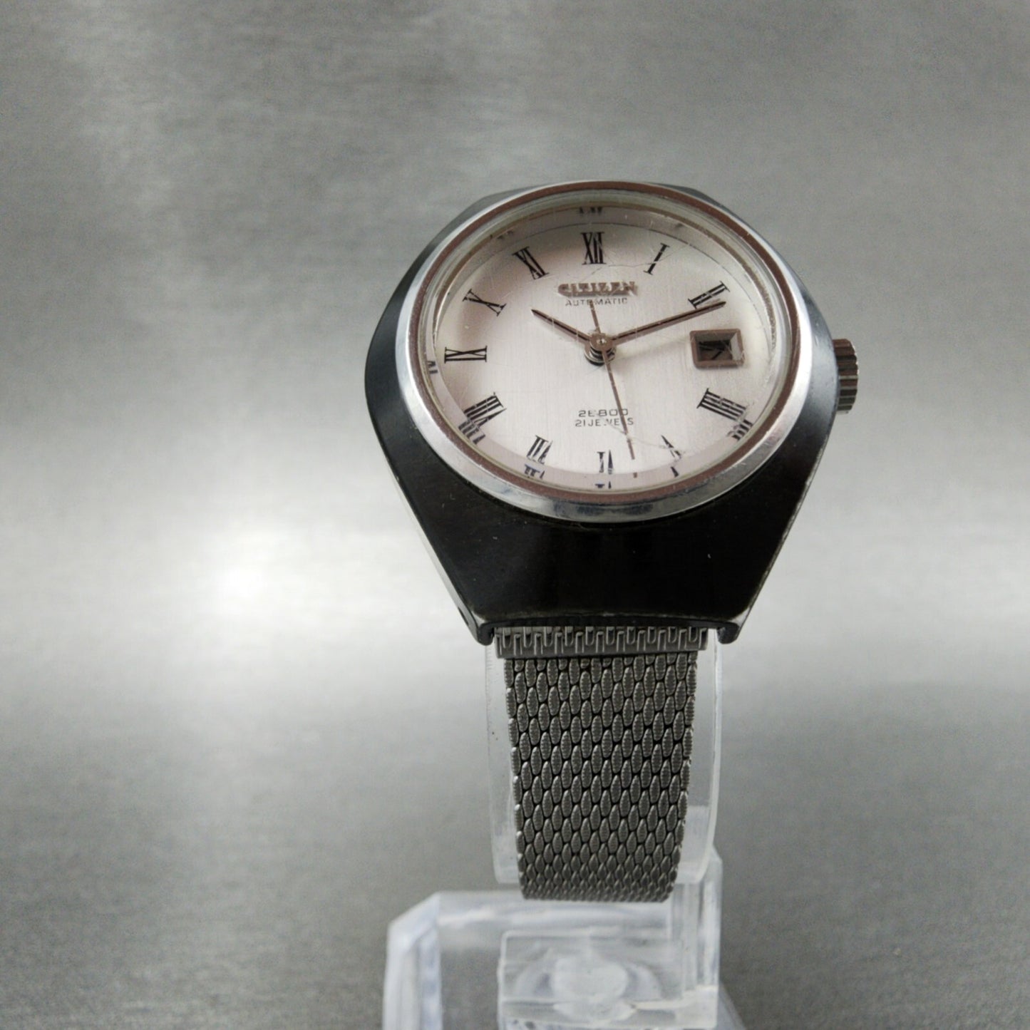 Citizen Automatic 28800 Watch Women 29mm Silver Dial Black Tone 4-691164k Runs