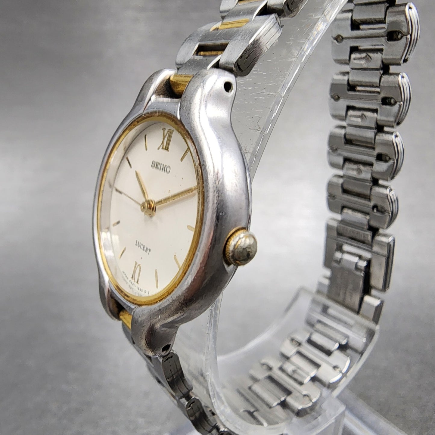 Seiko Lucent Watch Women 23mm White Dial Two Tone Round 4n21-0820 New Battery