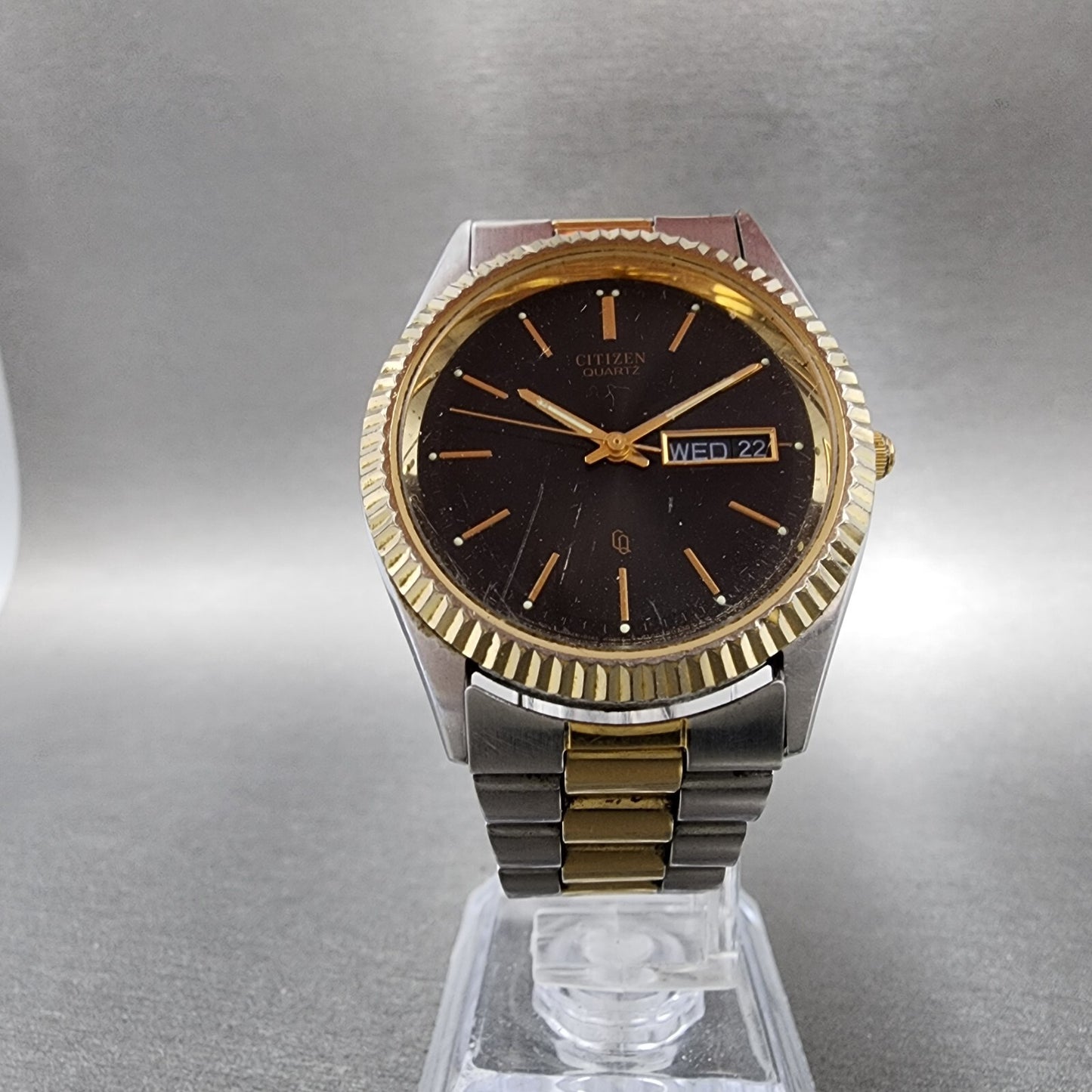 Citizen CQ President Watch Men 35mm Black Dial Two Ton Daydate 6100 NO BACK PART