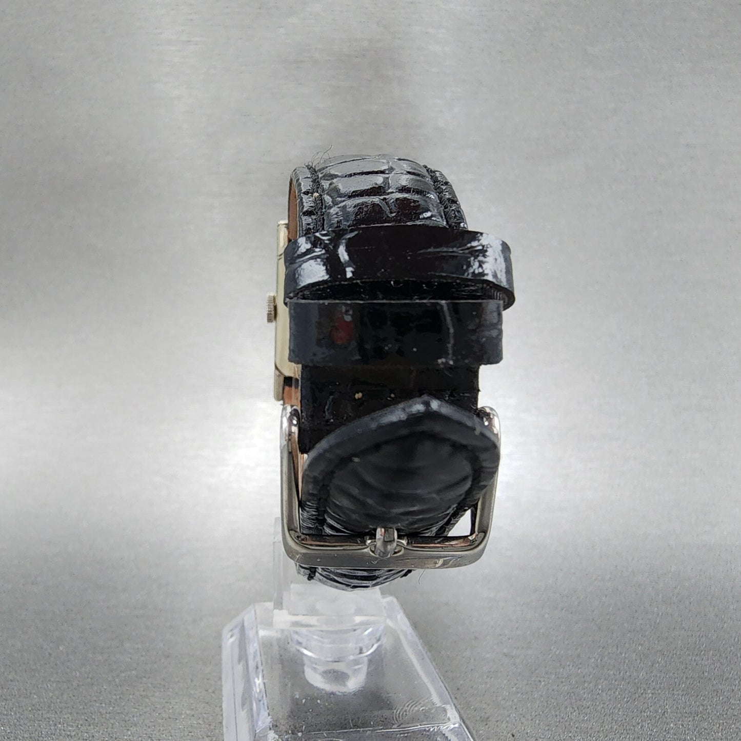 Lord Elgin Tank Watch Men 23mm Black Dial Silver Tone Manual Rectangle Runs