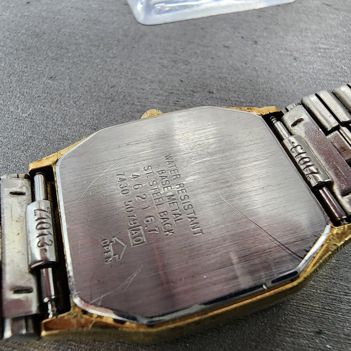 Seiko Tank Watch Men 28mm Gold Dial Gold Tone Octagon 7430-5079 New Battery