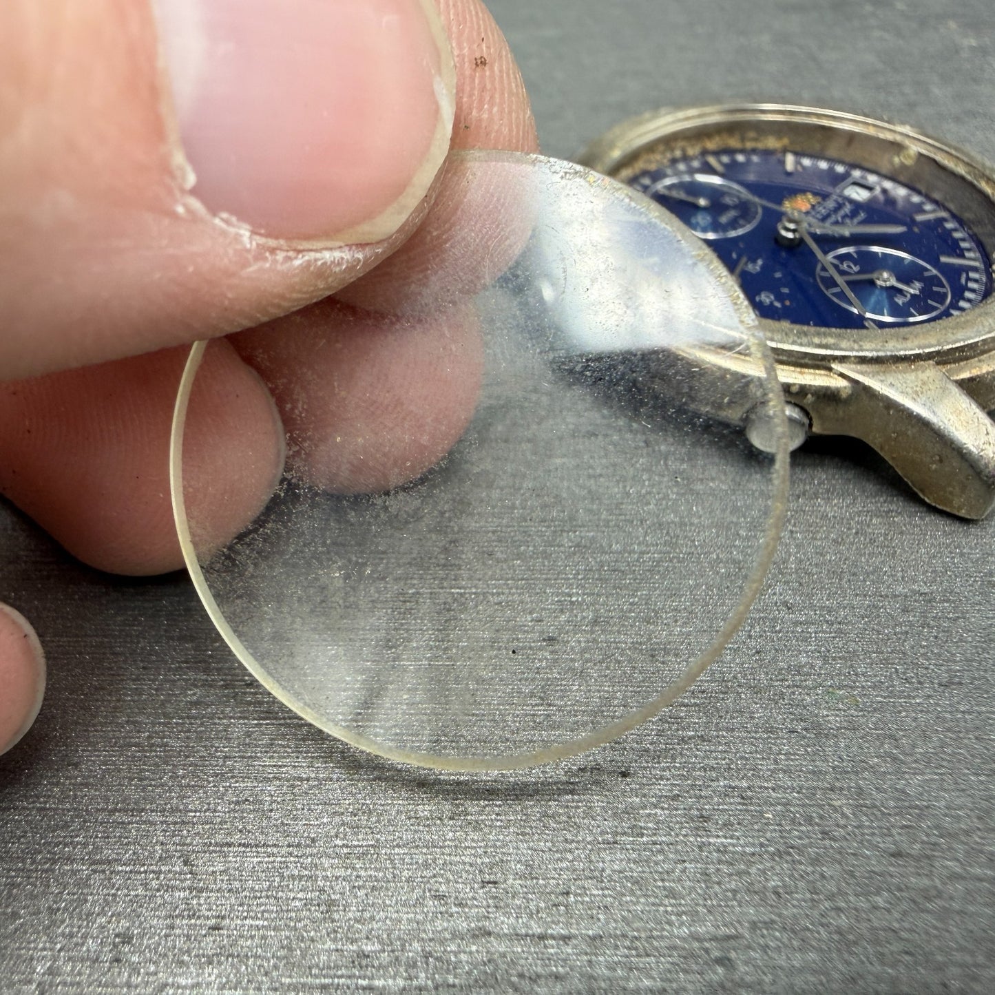 Orient Chronograph Watch Men 37mm Blue Dial Silver Tone Alarm TA0A-000 PARTS12