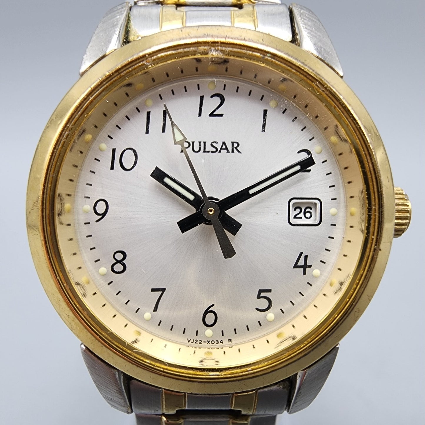 Pulsar Watch Women 22mm Silver Dial Two Tone Date Round VJ22-X025 New Battery