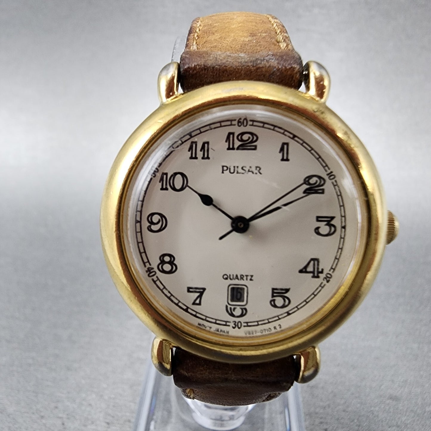 Pulsar Watch Women 29mm Cream Dial Gold Tone Date Round V821-0350 New Battery