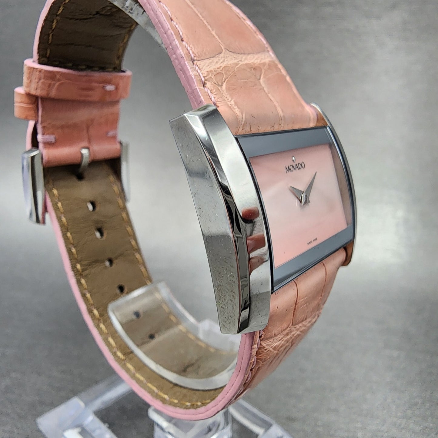 Movado Eliro Watch Women 32mm Pink Dial Silver Tone Rectangle New Battery