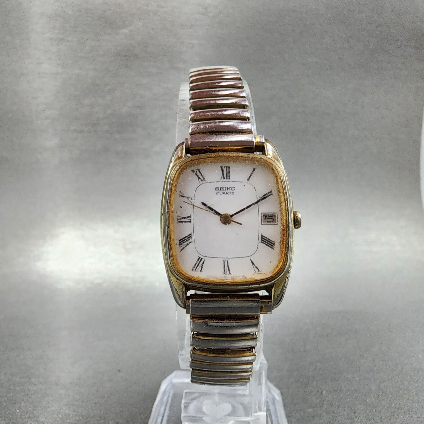 Seiko Watch Women 21mm White Dial Gold Tone Date 2a22-5080 New Battery READ!!!!!
