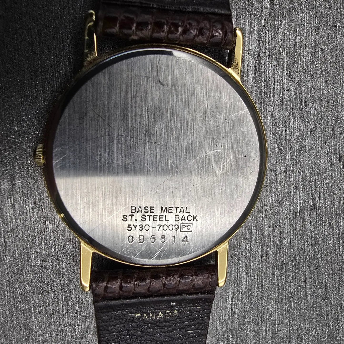 Seiko Watch Men 32mm Gold Dial Gold Tone Round 5Y30-7009 New Battery Vintage10