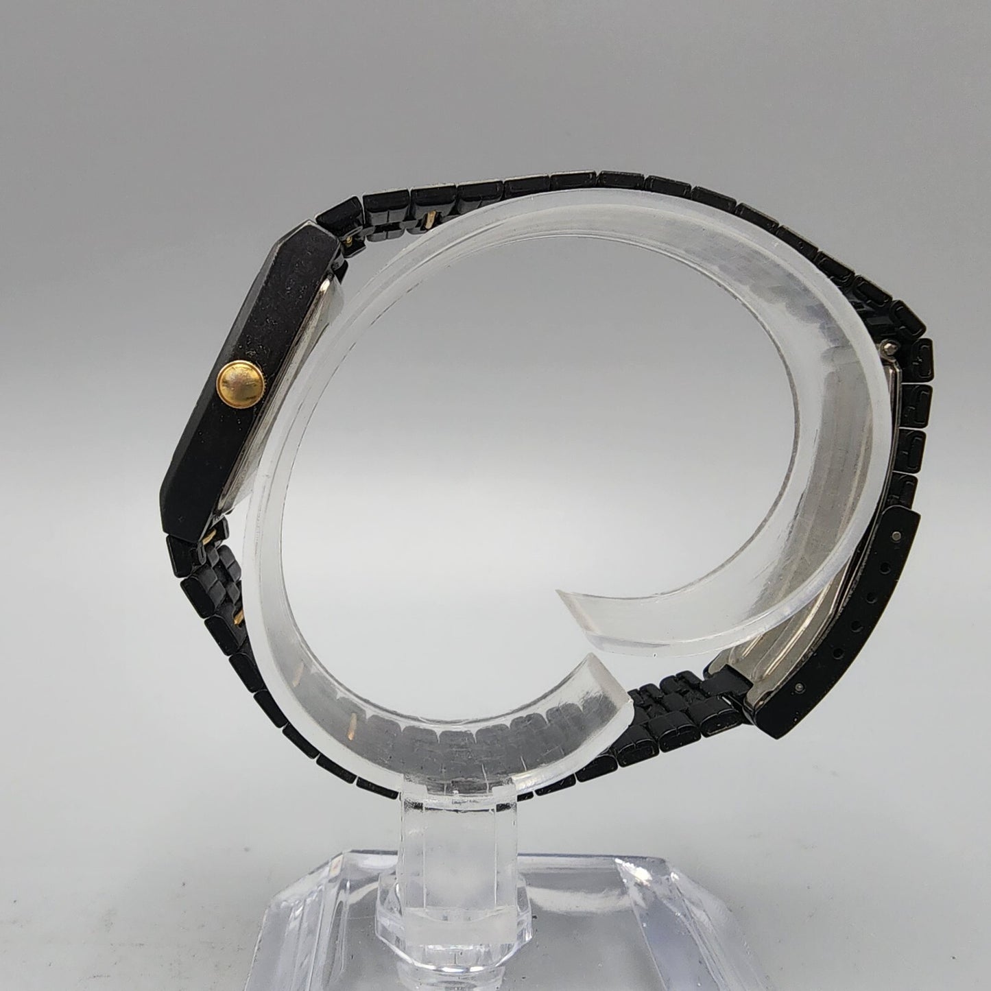 VTG Seiko Watch Women 22mm Analog Digital Black Gold Tone Rectangle New Battery