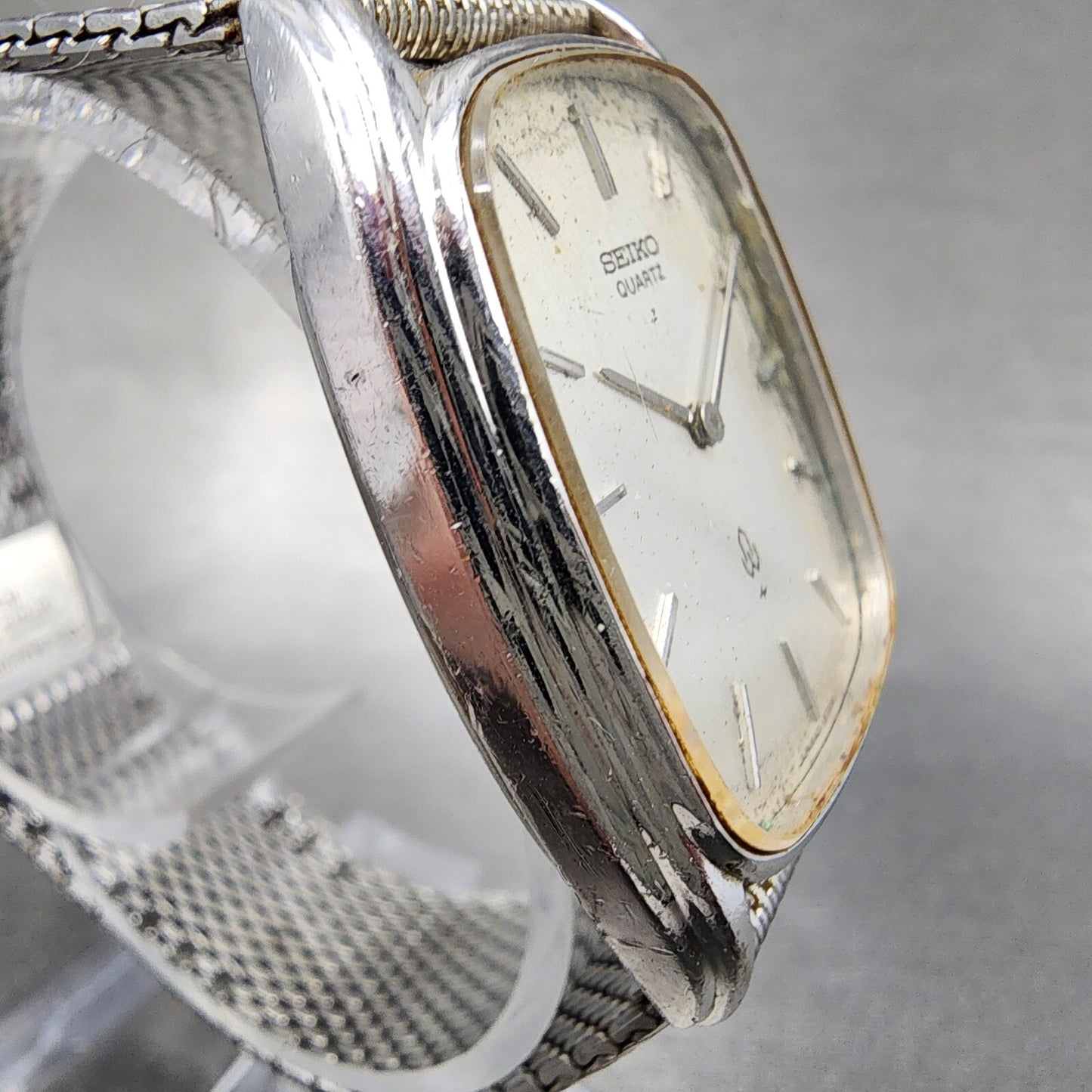 Seiko Tank Watch Men 29mm Silver Dial Silver Tone Rectangle 43-5200 PARTS