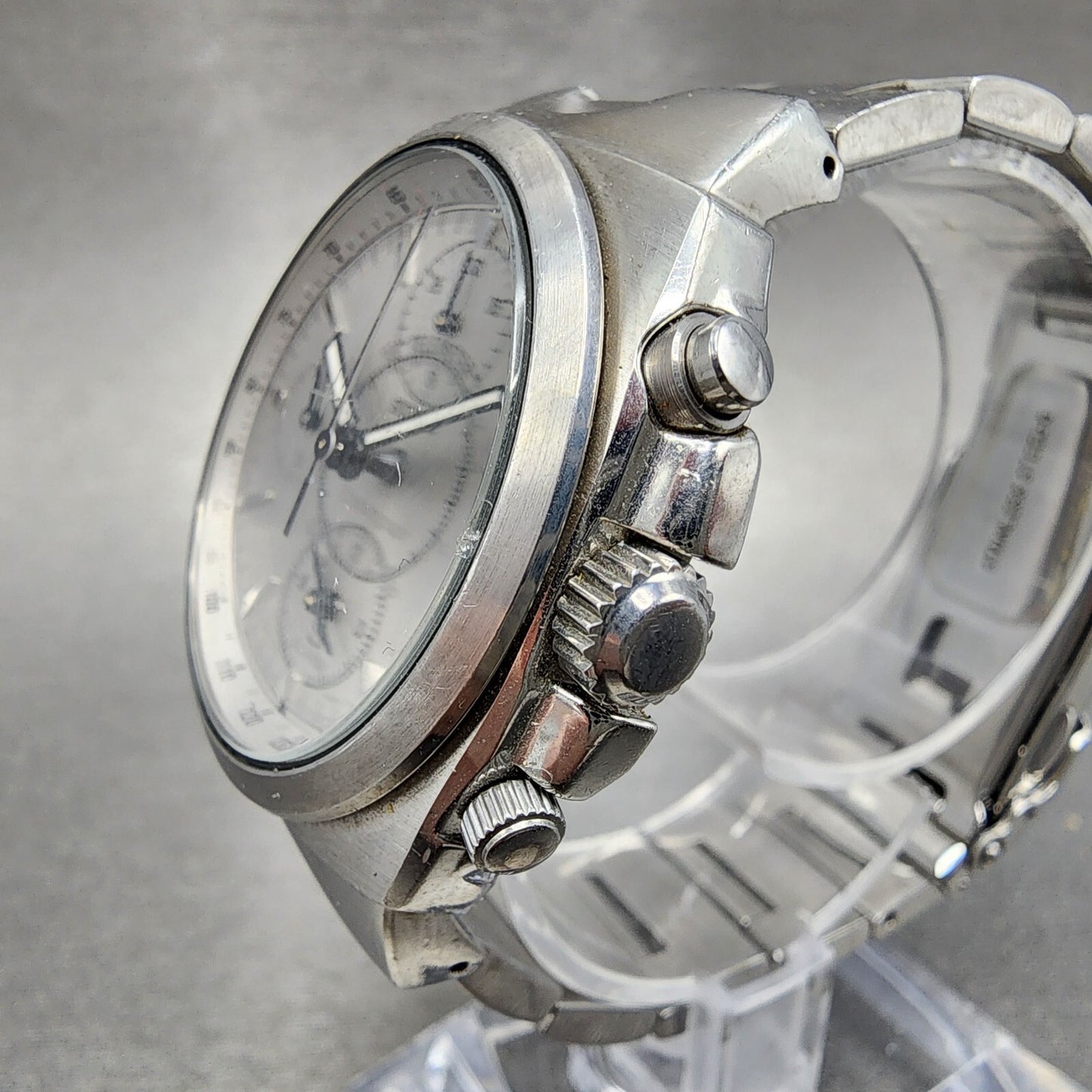 Seiko Chronograph Watch Men 38mm Gray Dial Silver Tone Date 7t32-9000 New Batt