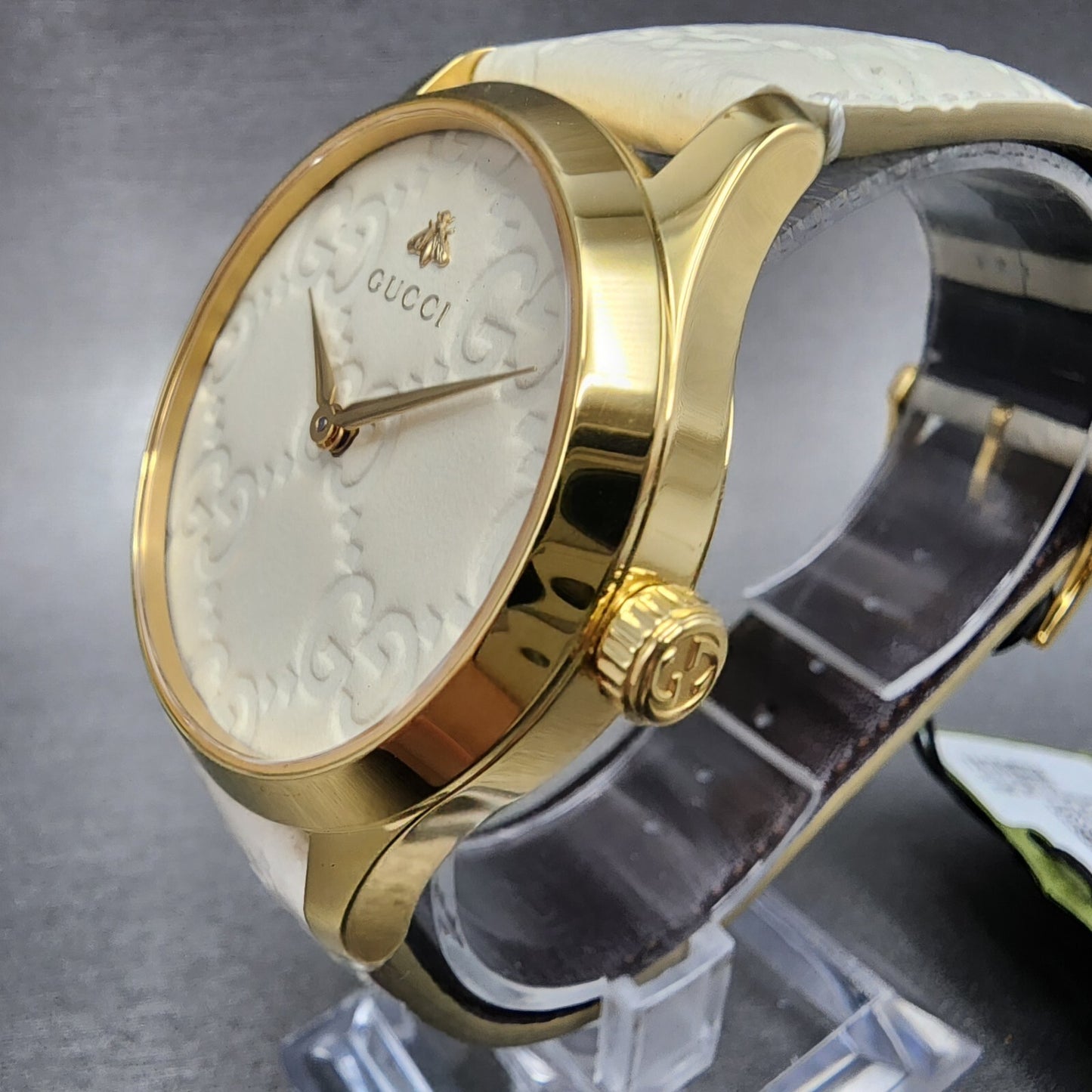 Gucci G-Timeless Watch Women 38mm White Dial Gold Tone Round Leather YA1264033