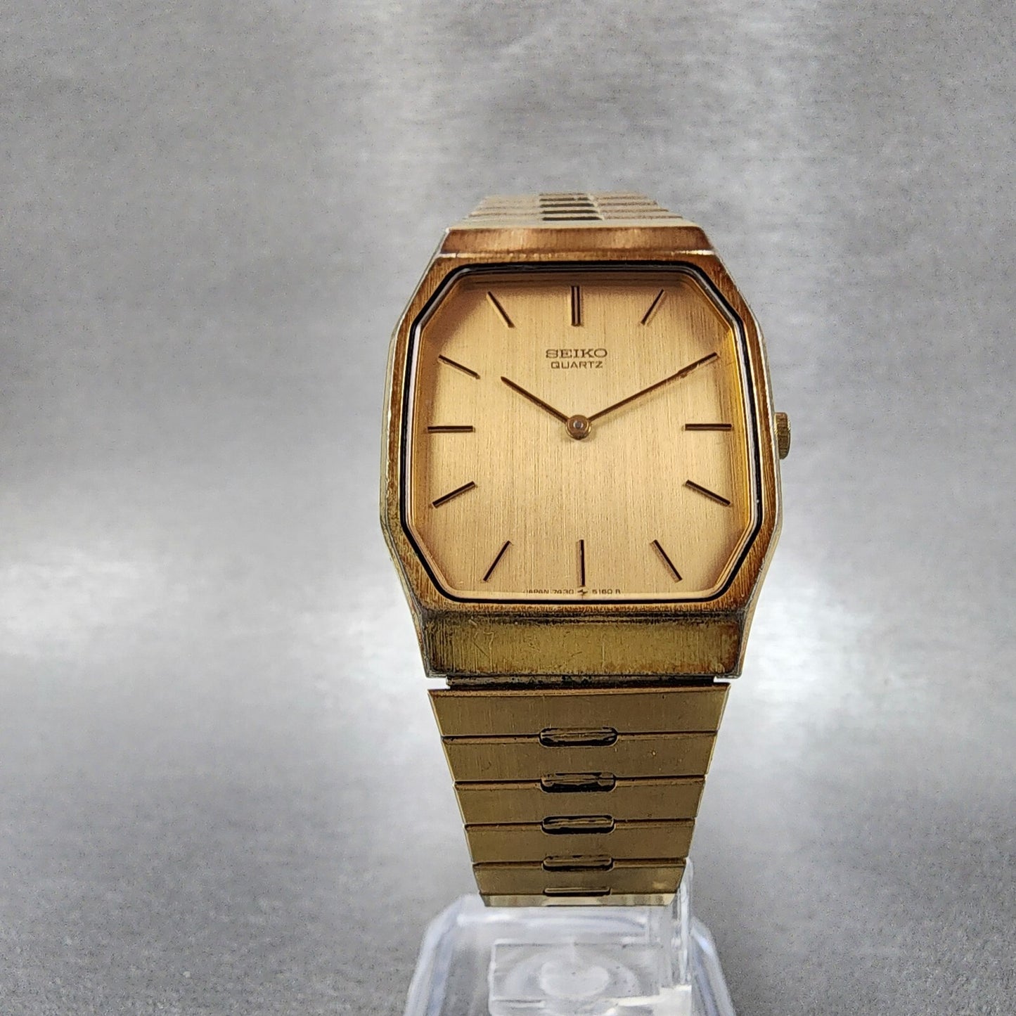 Seiko Tank Watch Men 28mm Gold Dial Gold Tone Octagon 7430-5079 New Battery