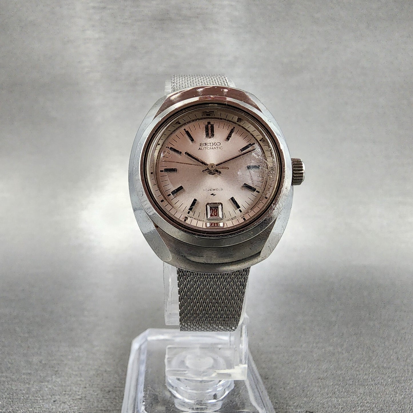 Seiko Automatic Watch Women 28mm Silver Dial Silver Tone Date 2205-0030 Runs