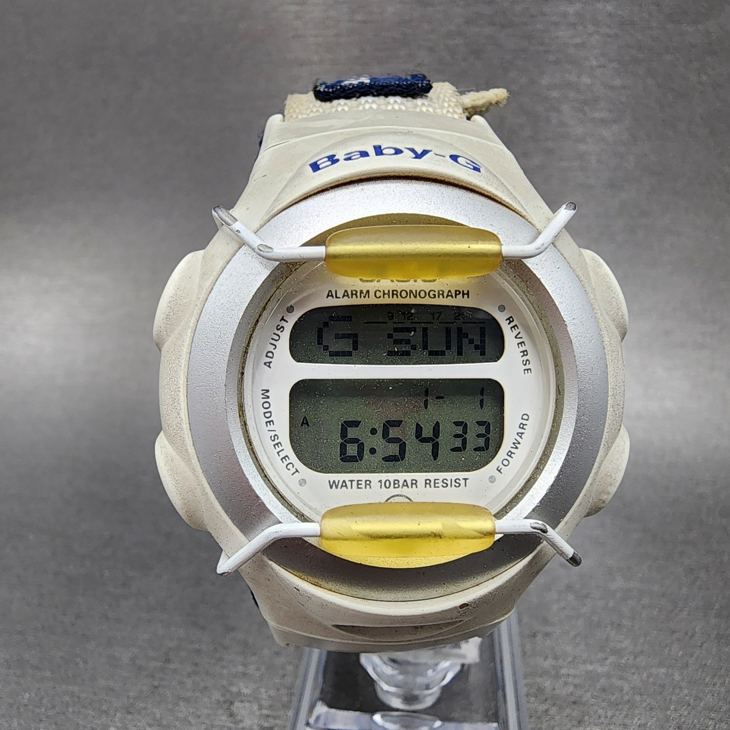 Casio Baby-G Watch Women 40mm Digital Alarm Chrono White BG-097 New Battery