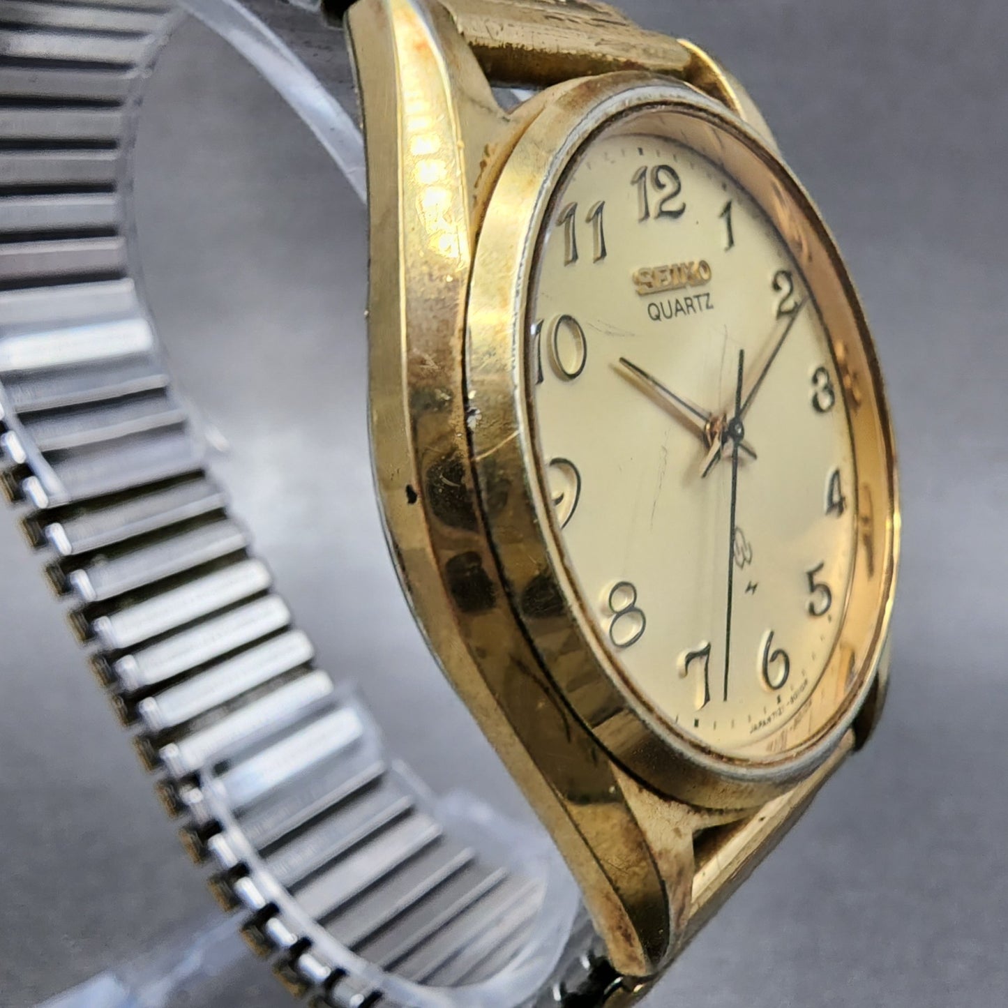 Seiko Watch Men 36mm Champagne Dial Gold Tone Round 7121-8000 New Battery