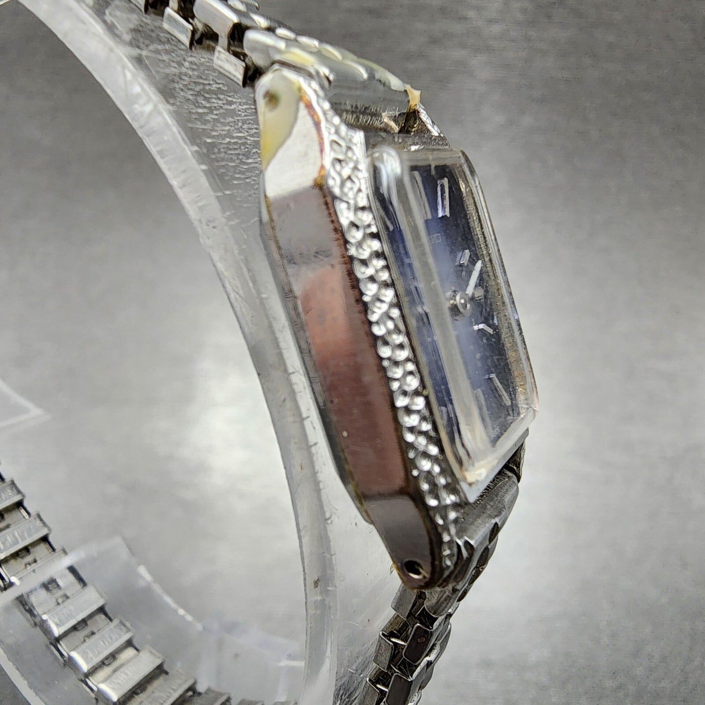VTG Seiko Watch Women 15mm Blue Dial Silver Tone Manual Wind Rectangle Runs