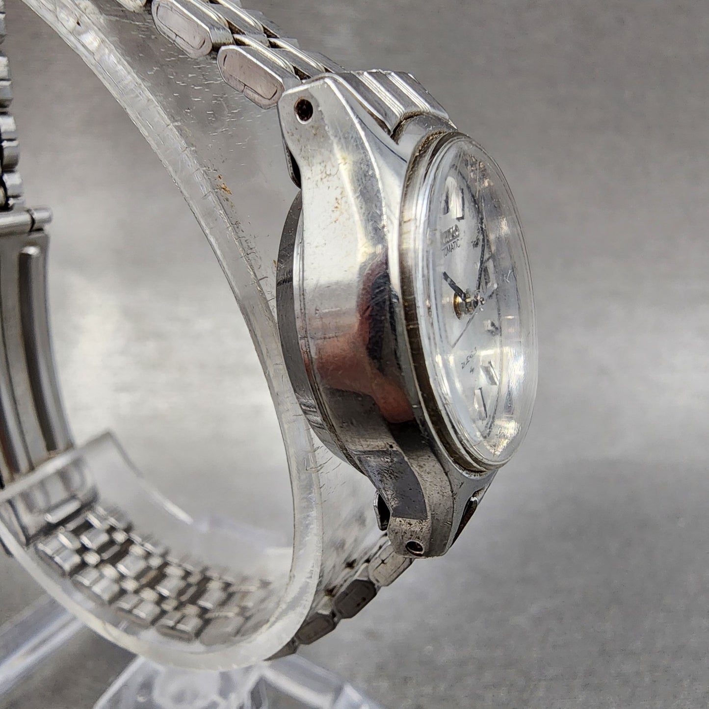 Seiko Automatic Watch Women 22mm Silver Dial Silver Tone Date 2205-0040 Runs