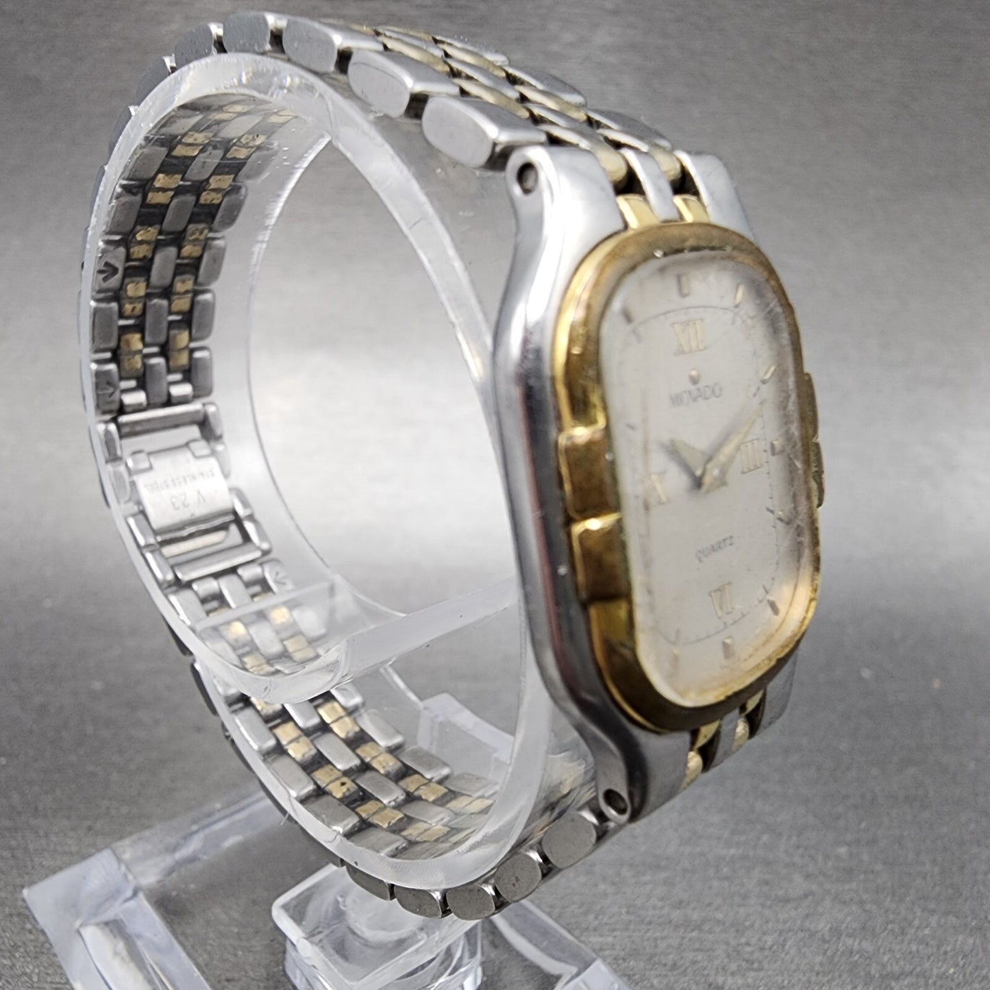 Movado Watch Women 21mm Silver Dial Two Tone Rectangle 88-25-427 PARTS